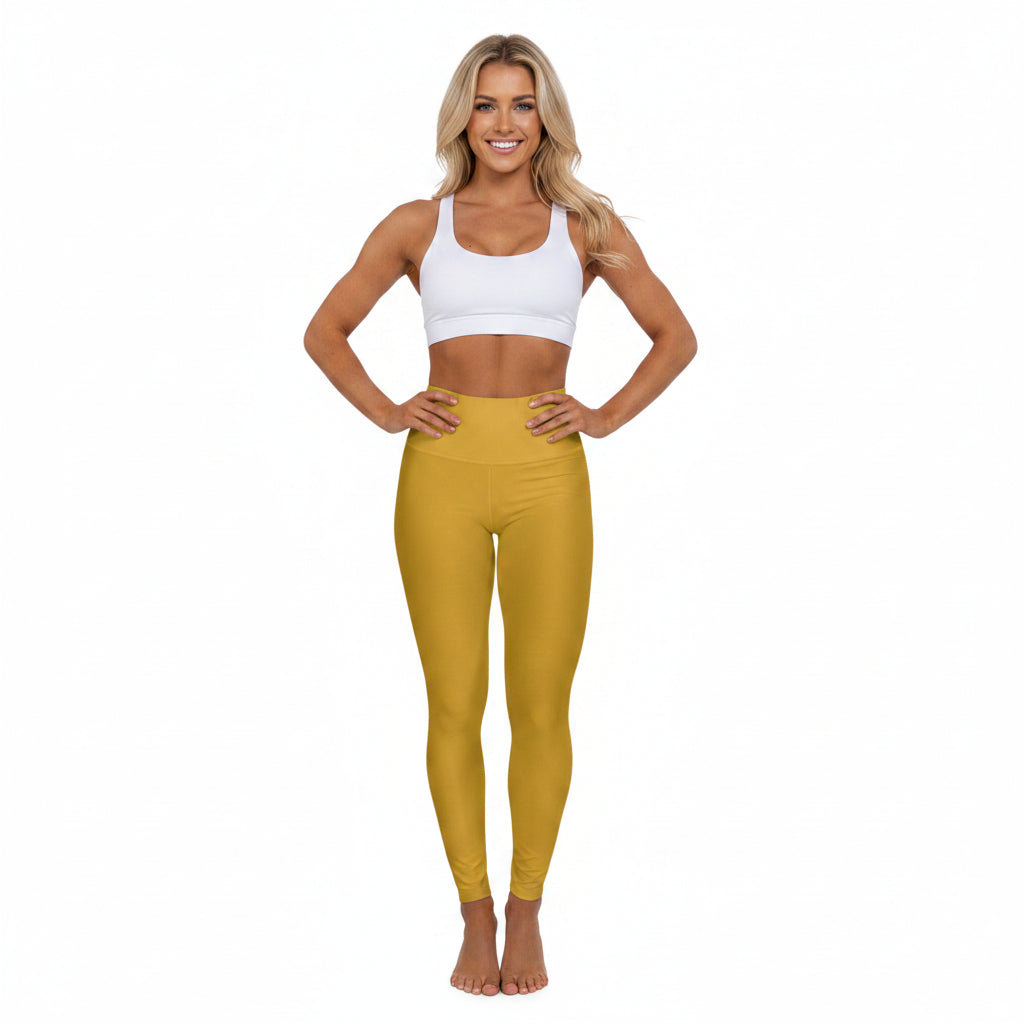 Goldenrod Yellow Color High-Waist Yoga Leggings Women's Seamless Poly-Span Stretchy Pants XS-2XL