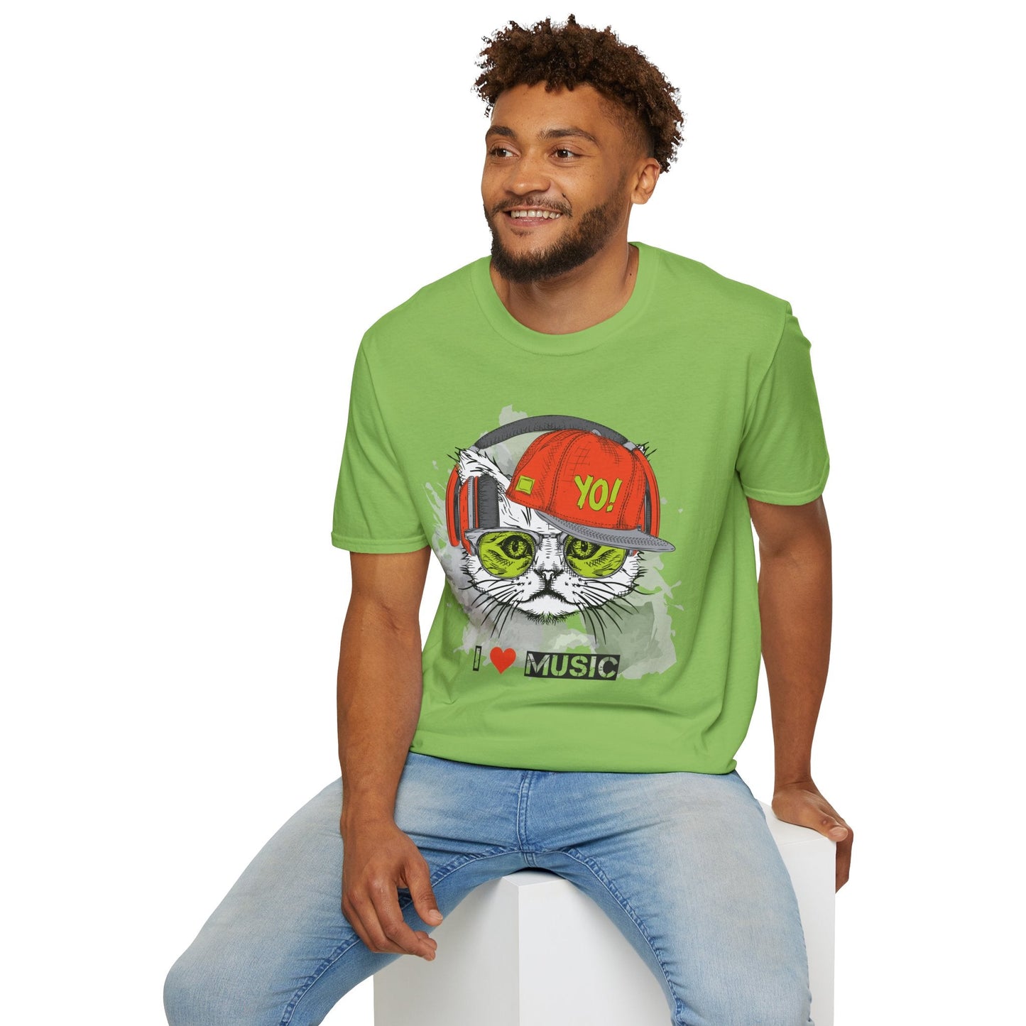I Love Music Animals Shirt With Headphones Unisex Softstyle Tee Gildan 64000 Cotton Comfort