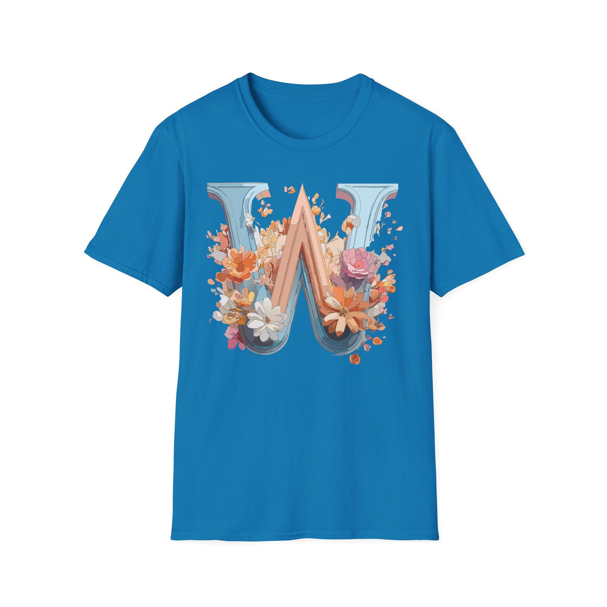 Floral Monogram W T-Shirt | Letter W Initial Tee, Vintage Botanical Alphabet