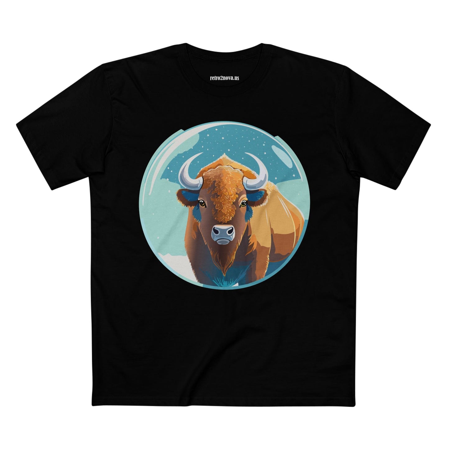 Retro2Nova Bison Art Tee Unisex Premium Cotton Staple Shirt With Original Animal Illustration From Art Collection