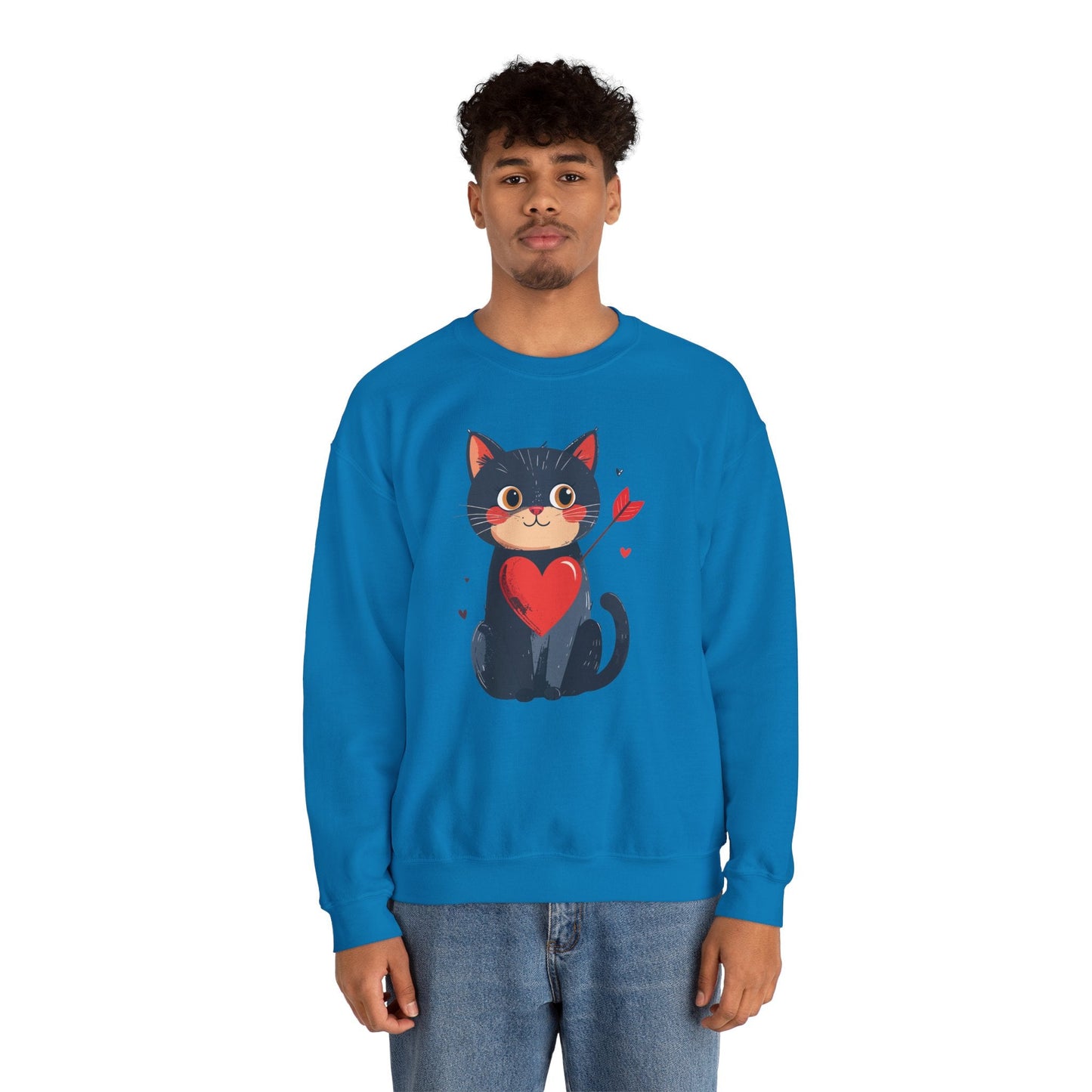 Cat Heart Sweatshirt Unisex Valentines Day Fifty Fifty Cotton Poly 8 Oz Heavy Blend