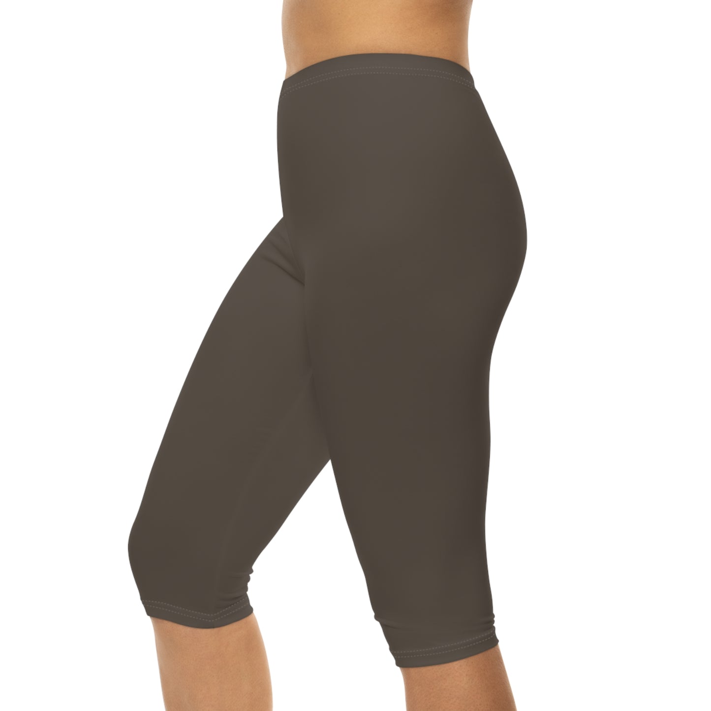 Stone Brown Color Women's Brushed Suede Poly Span Casual Capri Leggings XS-2XL