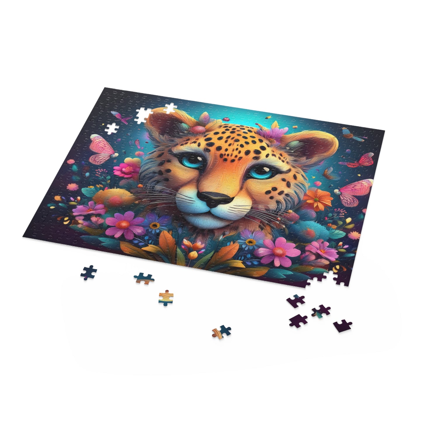 Puzzles-28 Kids Cheetah Puzzle 500-Piece  Floral Cheetah Puzzle 500-Piece, Animals Kids Puzzles Size: 16" x 20",  Ages 9+