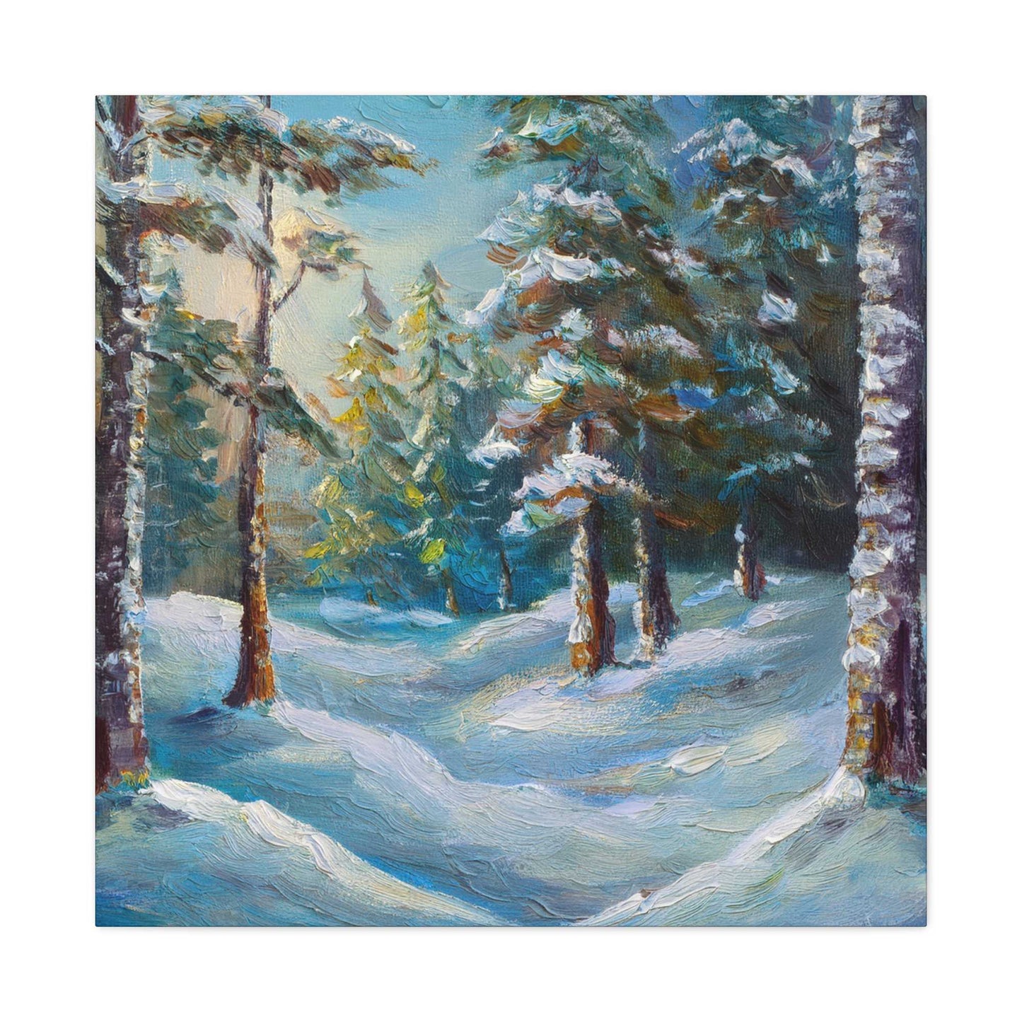 Snow Forest Print Canvas, Oil Paint Print 20x20, 24x24, 30x30, 32x32, 36x36 Art Design Print Pine-Wood Inner Frame MC-75