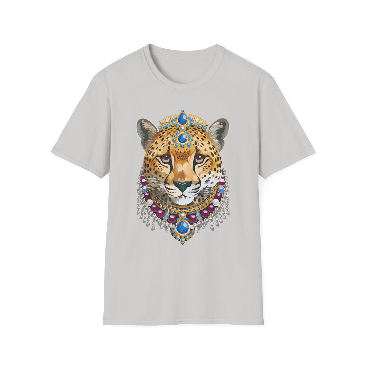 Jeweled Cheetah Face T-Shirt | Ornate Gemstone Leopard Illustration