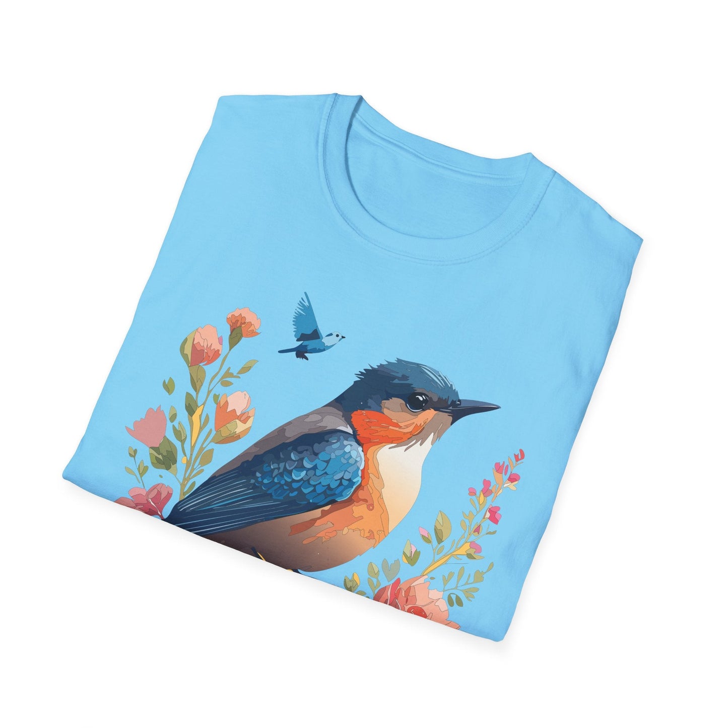 Unisex Floral Bird T Shirt Softstyle 64000 Gildan Ring Spun Cotton Tee Relaxed Fit