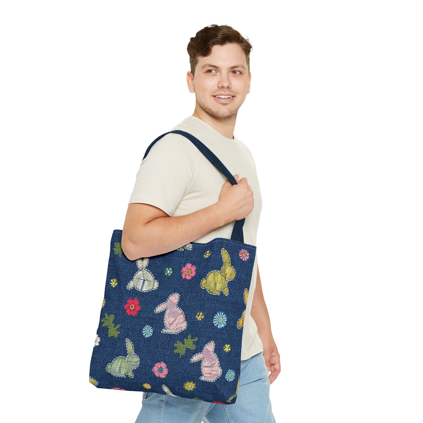 Easter Graphic Design Denim Fabric Imitation Print Unisex Canvas Bag Poly Spun 3 Sizes Tote Bag 204-7