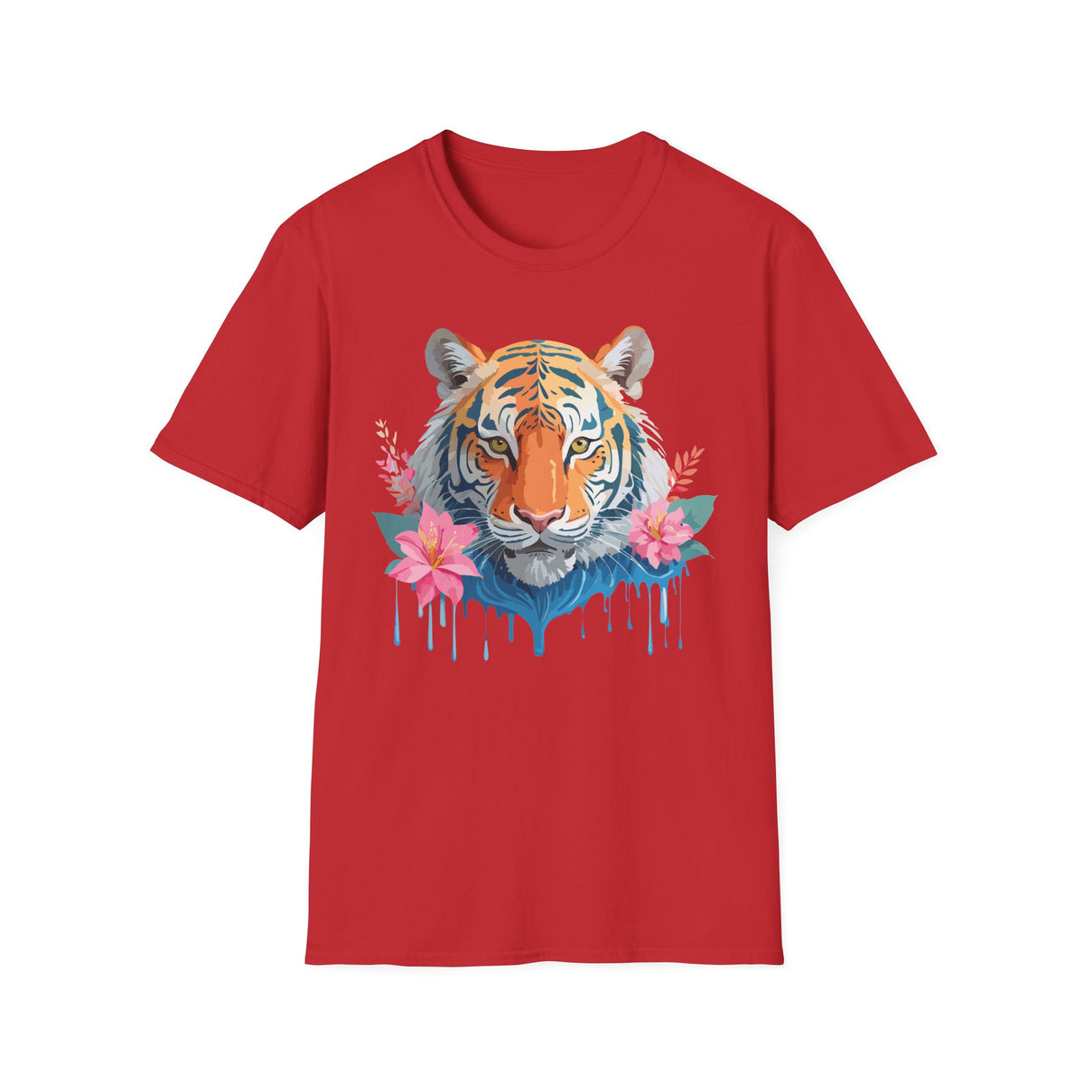 Watercolor Tiger with Floral Accents T-Shirt | Tropical Animal Art