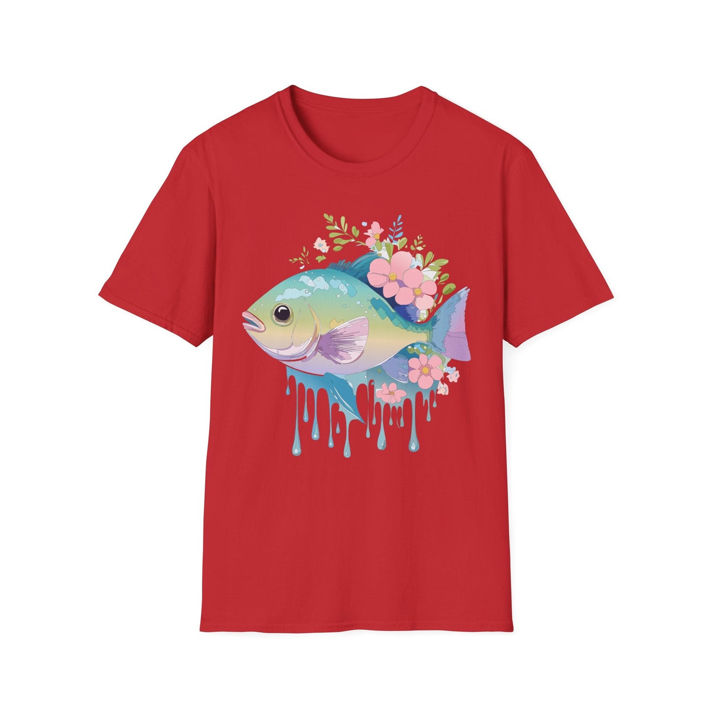 Fish Art Graphic Tee Unisex Gildan Softstyle 64000 100 Percent Ring Spun Cotton Comfortable Tee