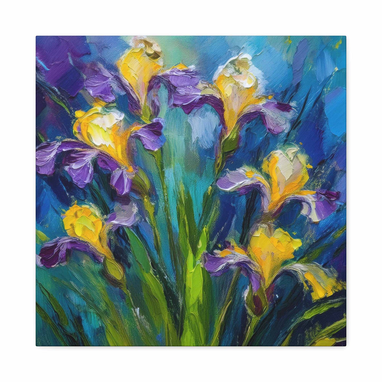 Irises Floral Print Canvas, Floral Oil Paint Print 20x20, 24x24, 30x30, 32x32, 36x36 Art Design Pine-Wood Inner Frame MC-184