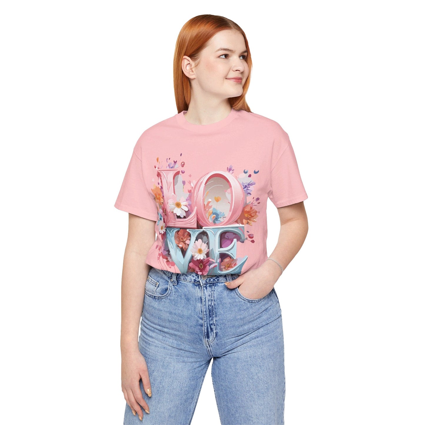 Valentine Day Graphic Unisex 100 Cotton Vintage Artwork with Love and Flower Design Tee 45