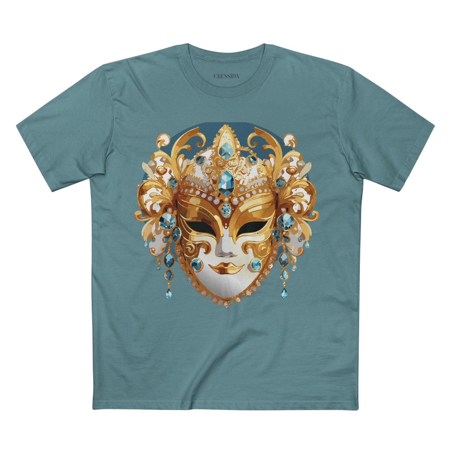 Carnival Mask Graphic T-Shirt Unisex 100 Cotton With Antique Gold Art Design Tee 12