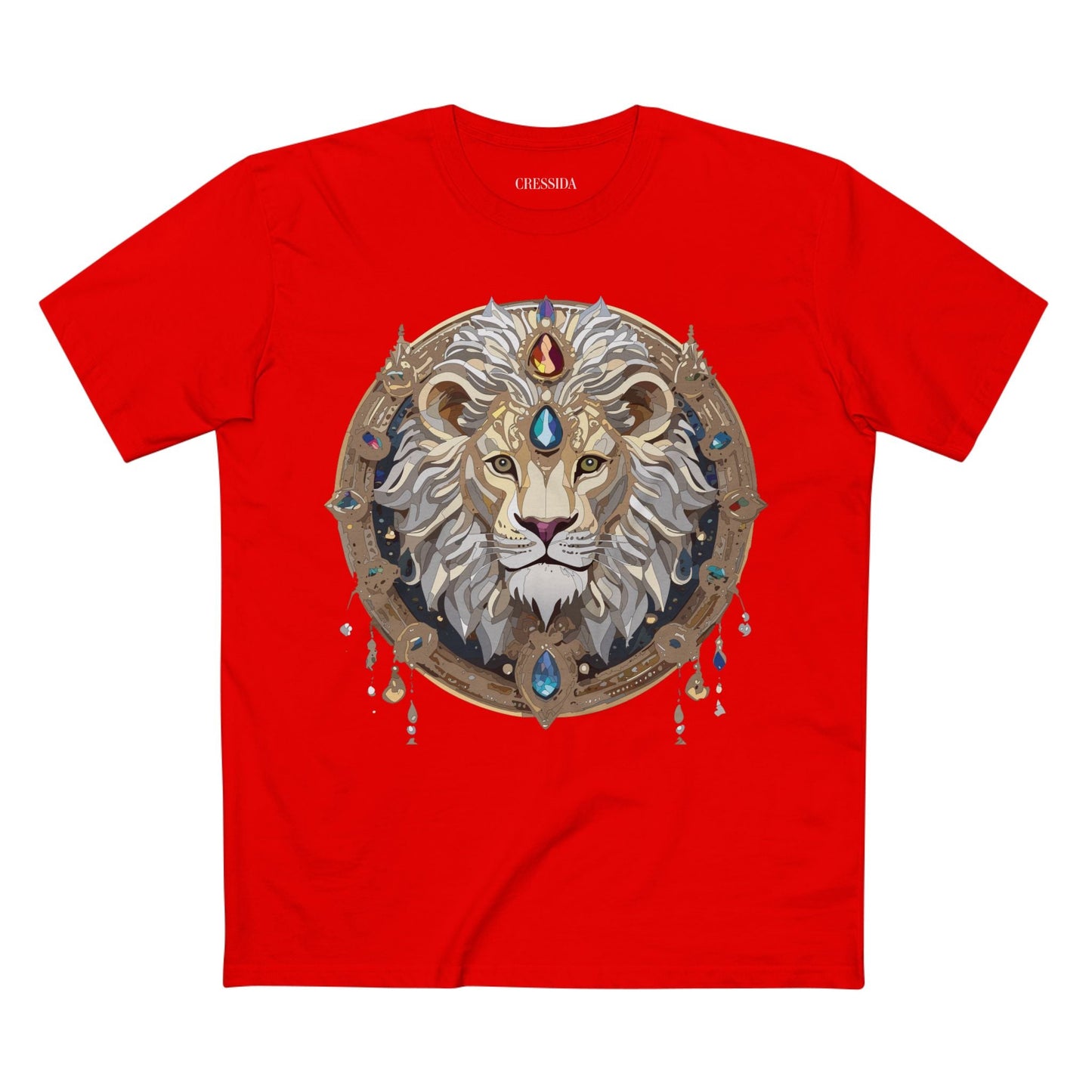 Lion Graphic Unisex 100 Cotton Tee With Unique Animal Golden Medallion Art Design 59