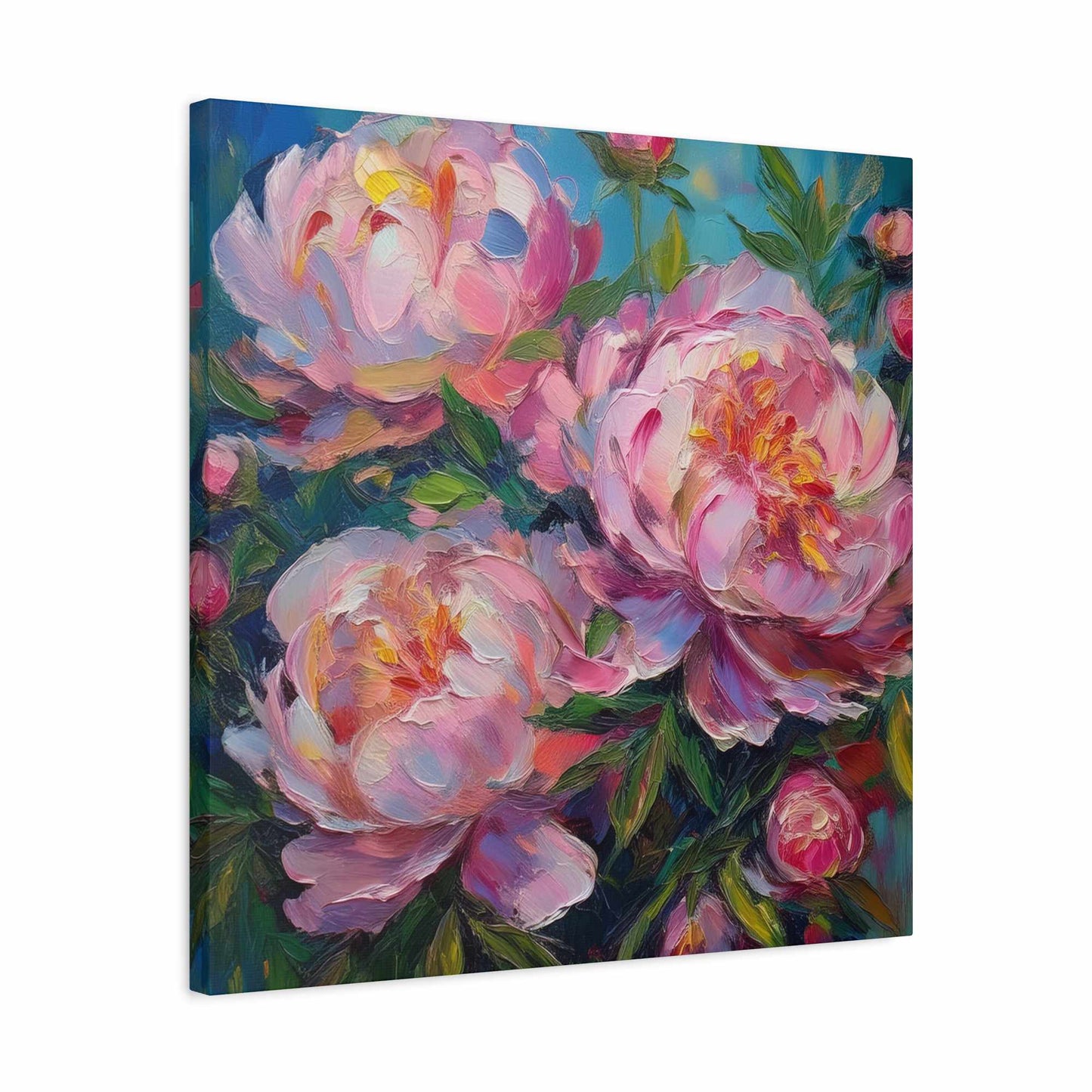 Pink Peonies Print Canvas, Floral Oil Paint Print 20x20, 24x24, 30x30, 32x32, 36x36 Art Design Pine-Wood Inner Frame MC-116