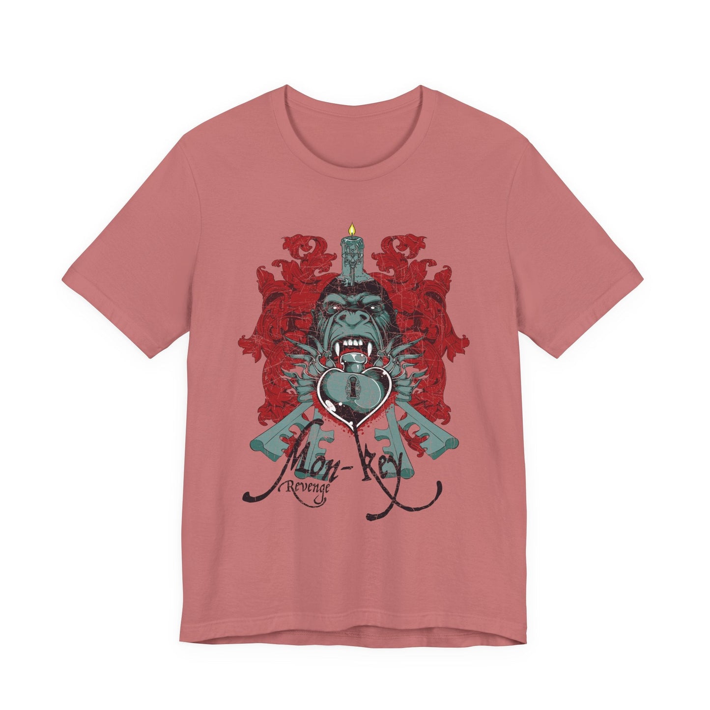 Gorilla Crest with Sword and Heart T-Shirt Heraldic Gothic Design Rock Band T-Shirt