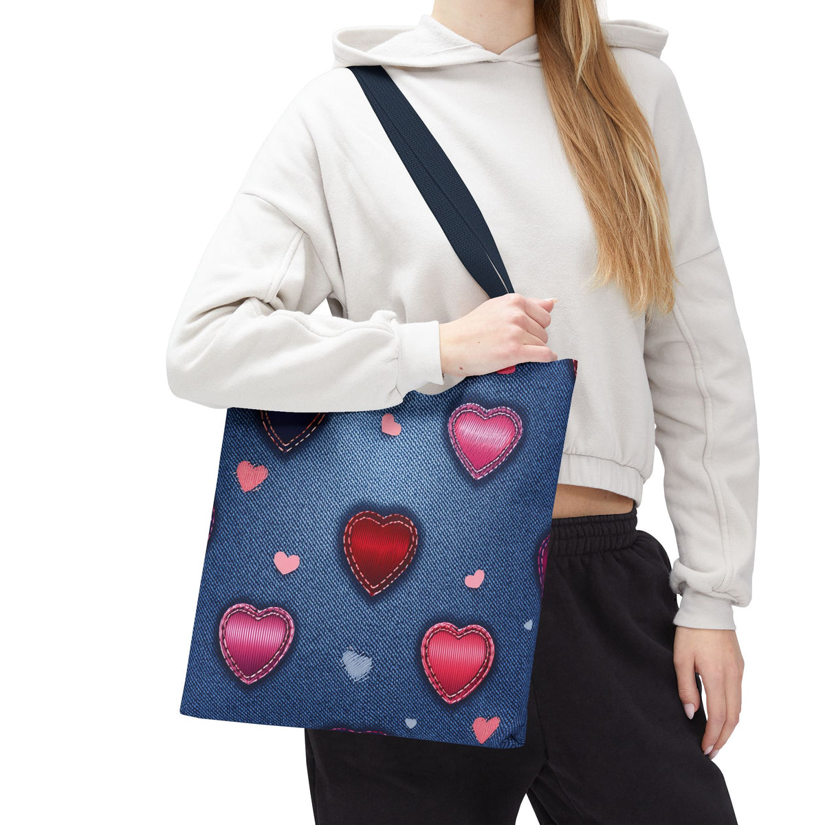 Love Day Graphic Design Denim Fabric Imitation Print Unisex Canvas Bag POLY 3 Sizes Tote Bag 201-26