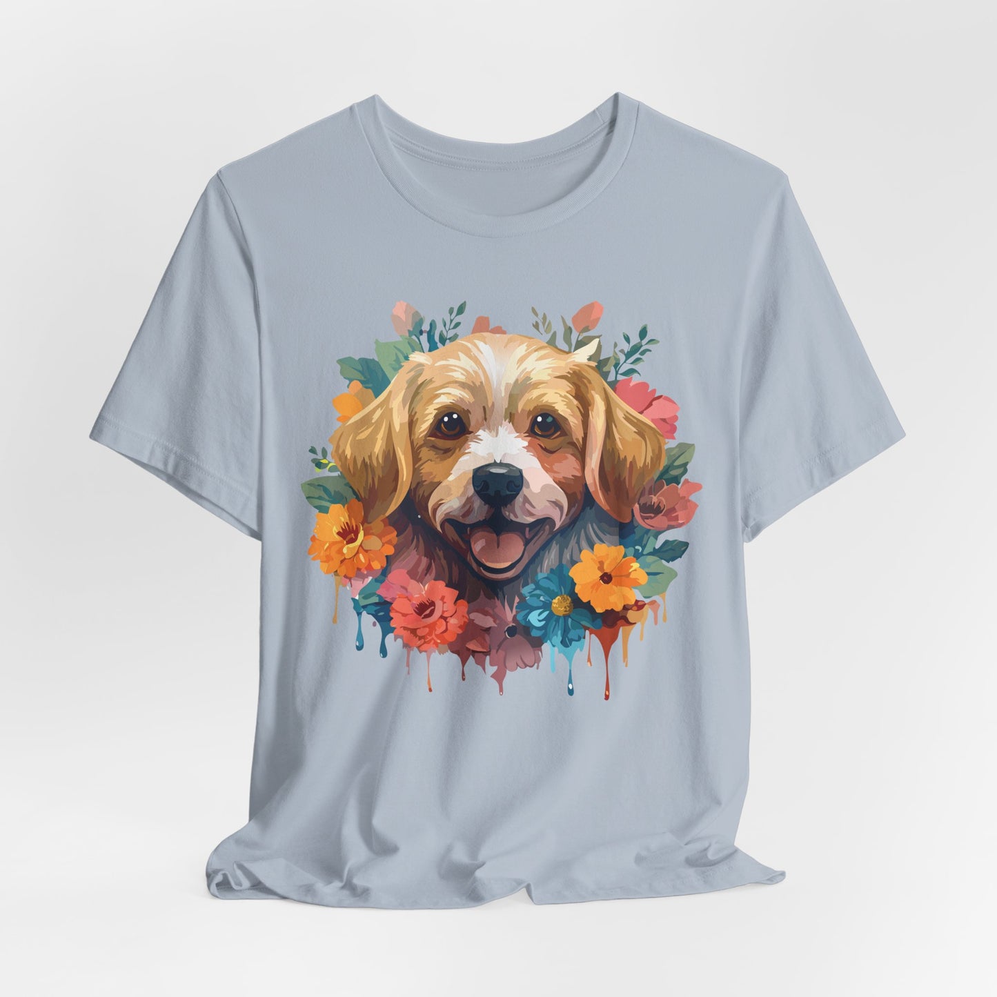 Floral Dog Tee, Animal Shirt, Dog Shirt, Floral Tee, Flower T-shirt, T-Shirt with Animal, Summer Top with Art Design