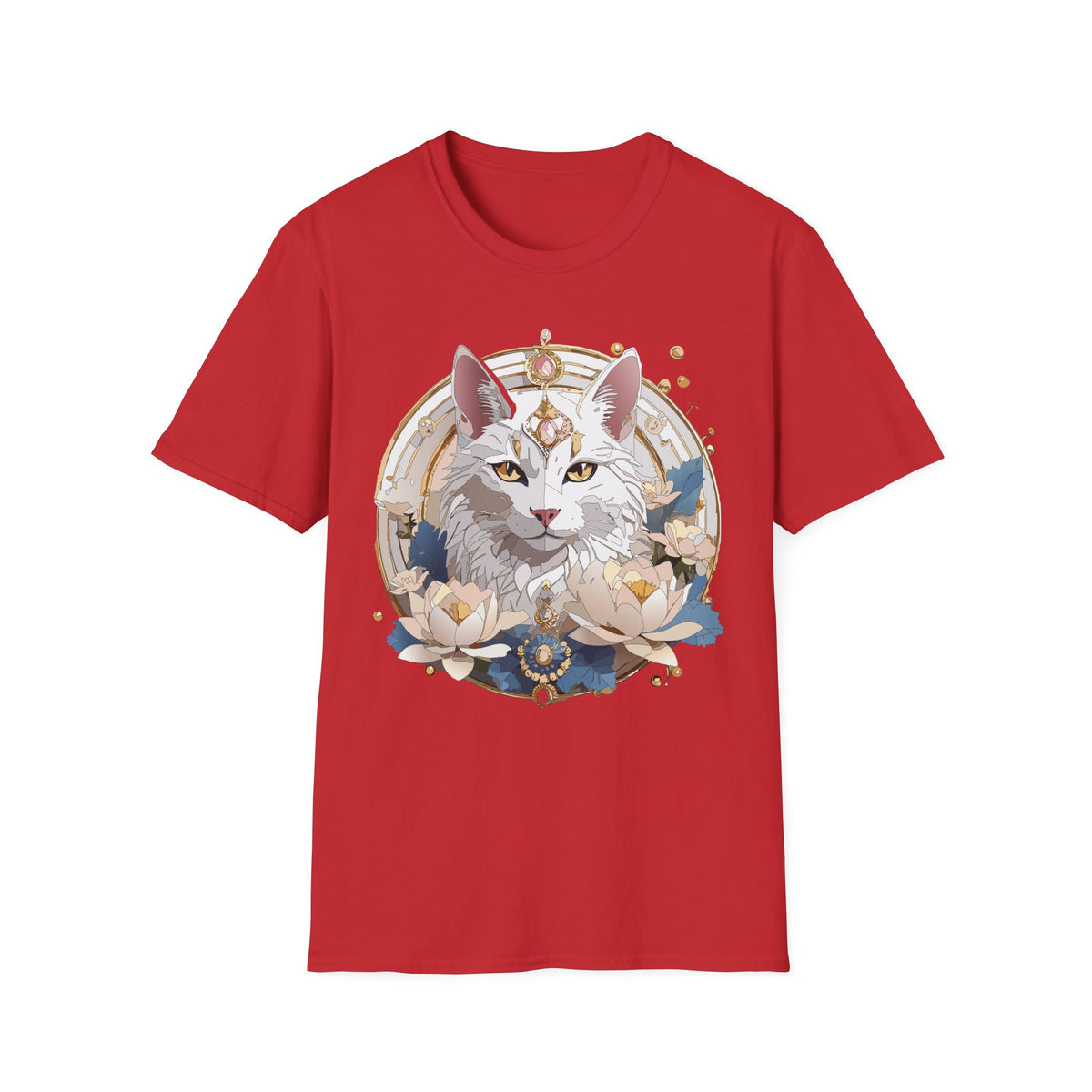 Mystic Moon Cat T-Shirt | Crescent, Floral, Magical Cat Portrait