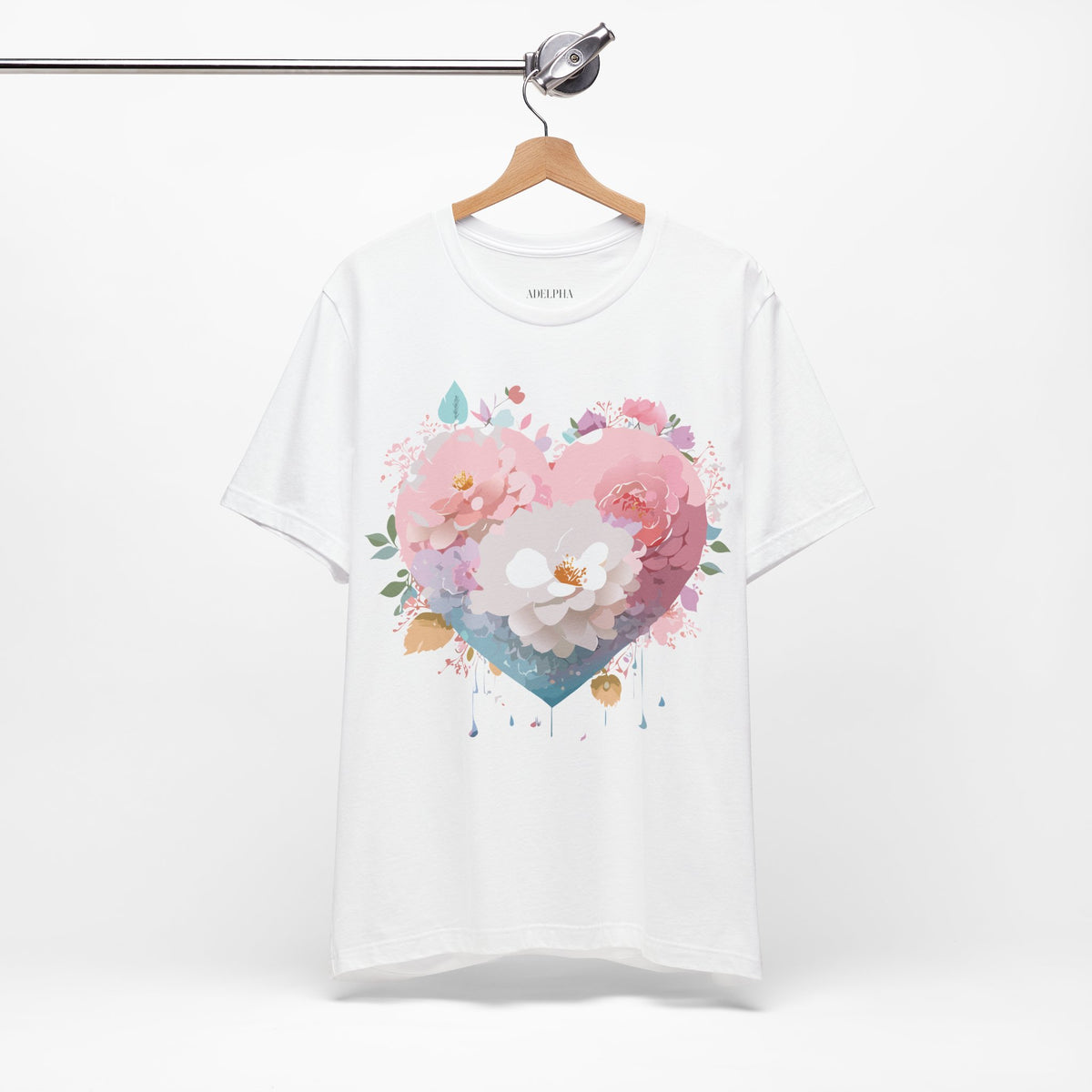 Valentine's Day Graphic Unisex Cotton Bella+Canvas Tee with Floral Art Design d99