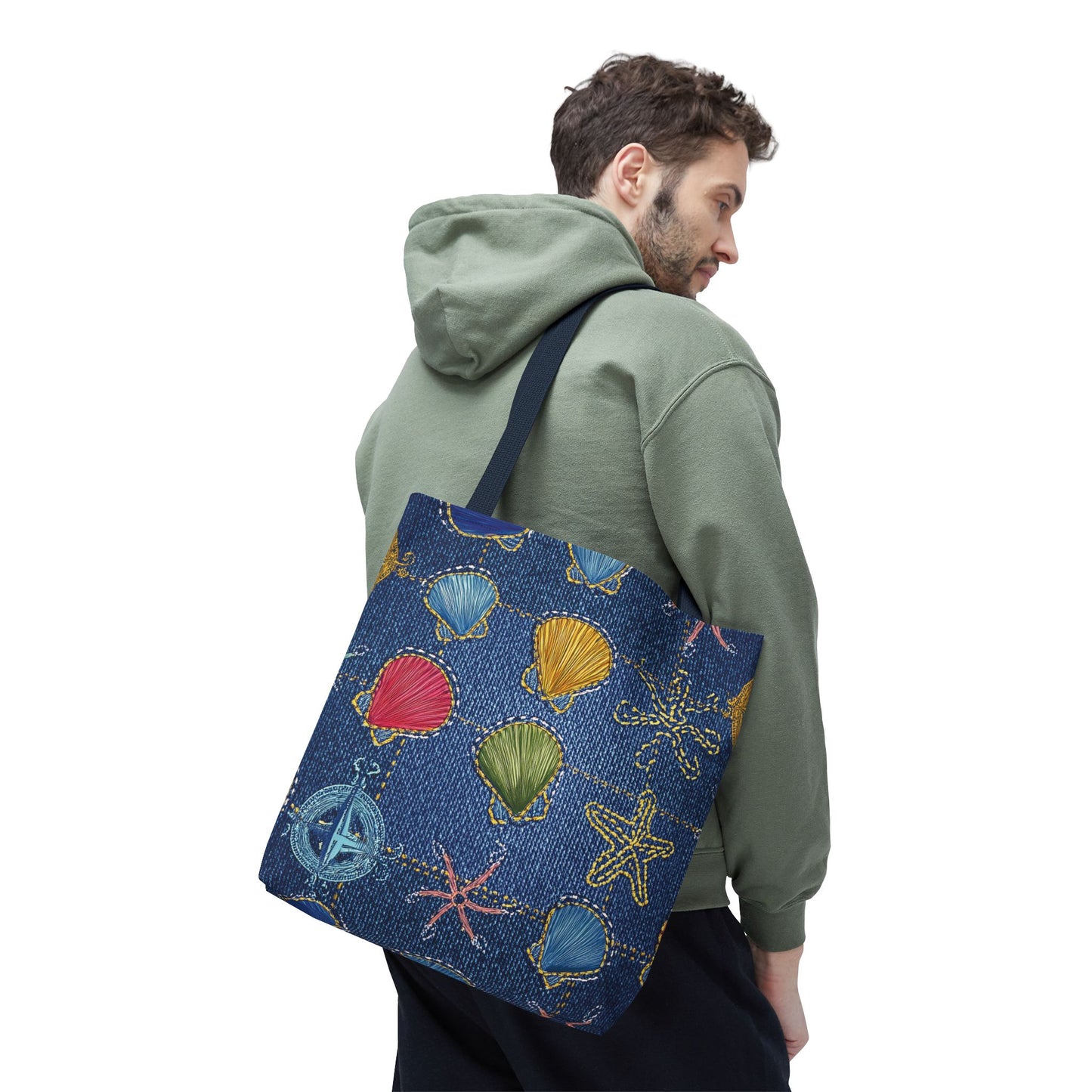 Denim Fabric Imitation Print Unisex Canvas Bag Poly Spun 3 Sizes Tote Bag 182-25