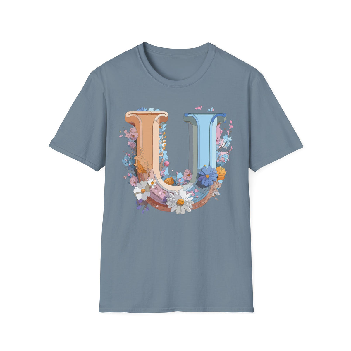 Floral Decorative Letter U T-Shirt | Initial Monogram Tee