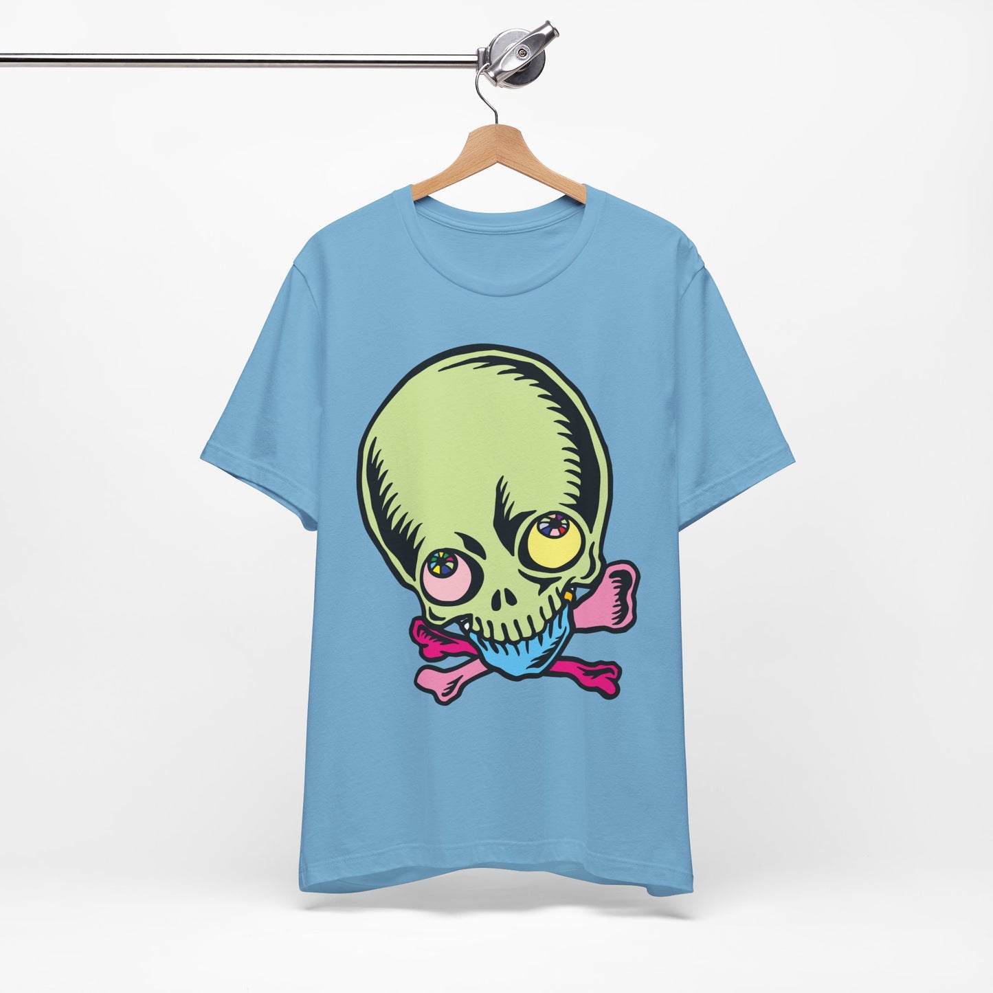 Lt Green Skull Graphic Design Tee, Skull Shirt, Vintage Tees, Art Design T-Shirt, Vintage Graphic Tee, Art Shirts with Skulls