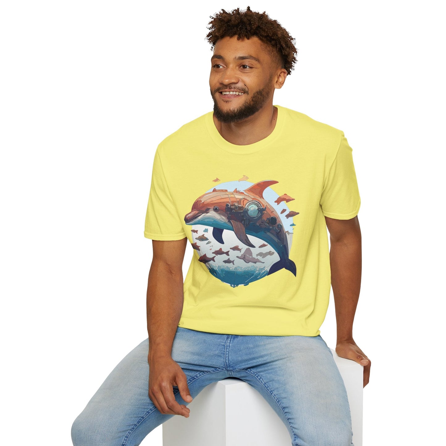 Unisex Dolphin Shirt Softstyle Tee Gildan 64000 Ring Spun Cotton Animal Graphic Design