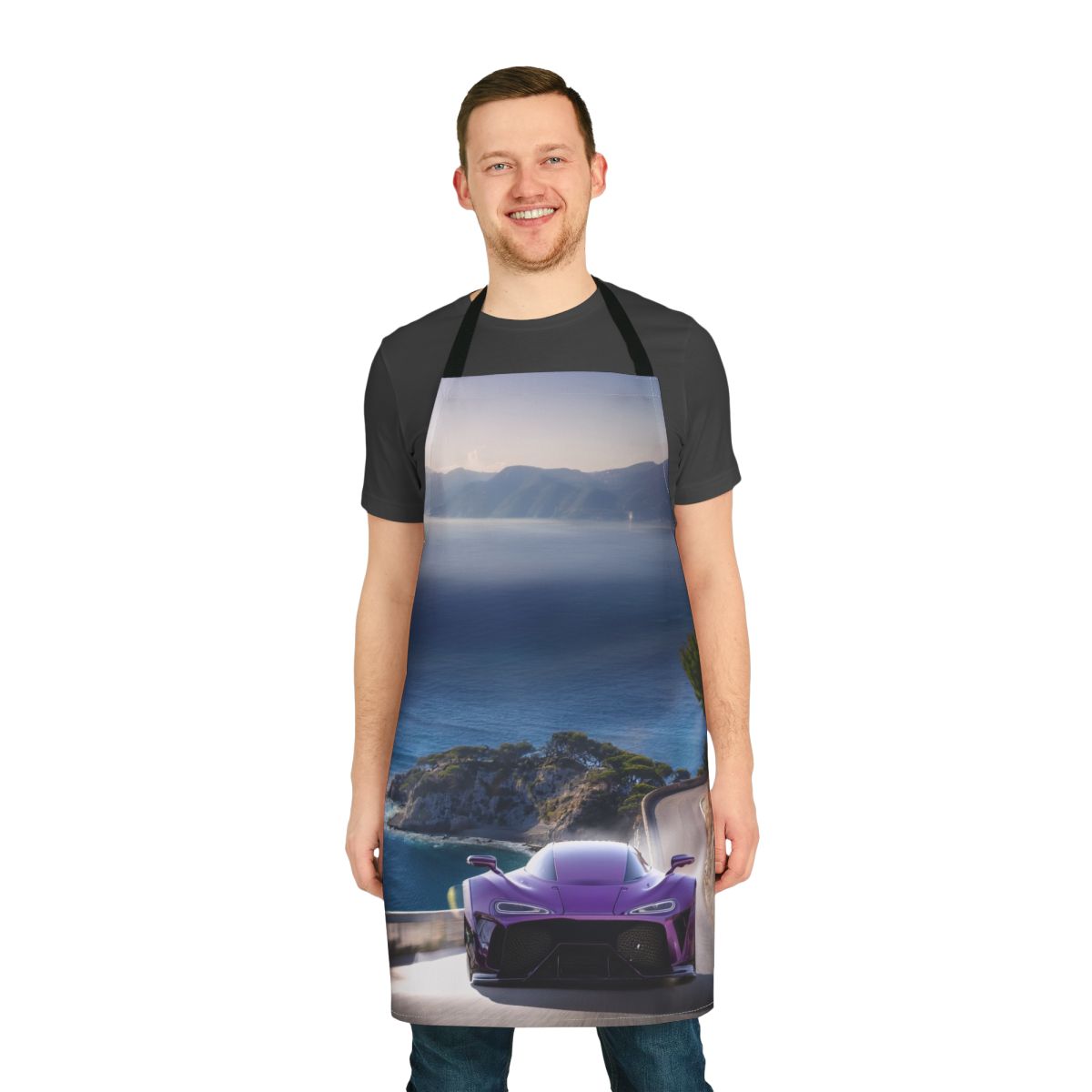 Coastal Sports Car Apron — Scenic Supercar Kitchen Apron Stain-Resistant - Art Print Canvas Apron