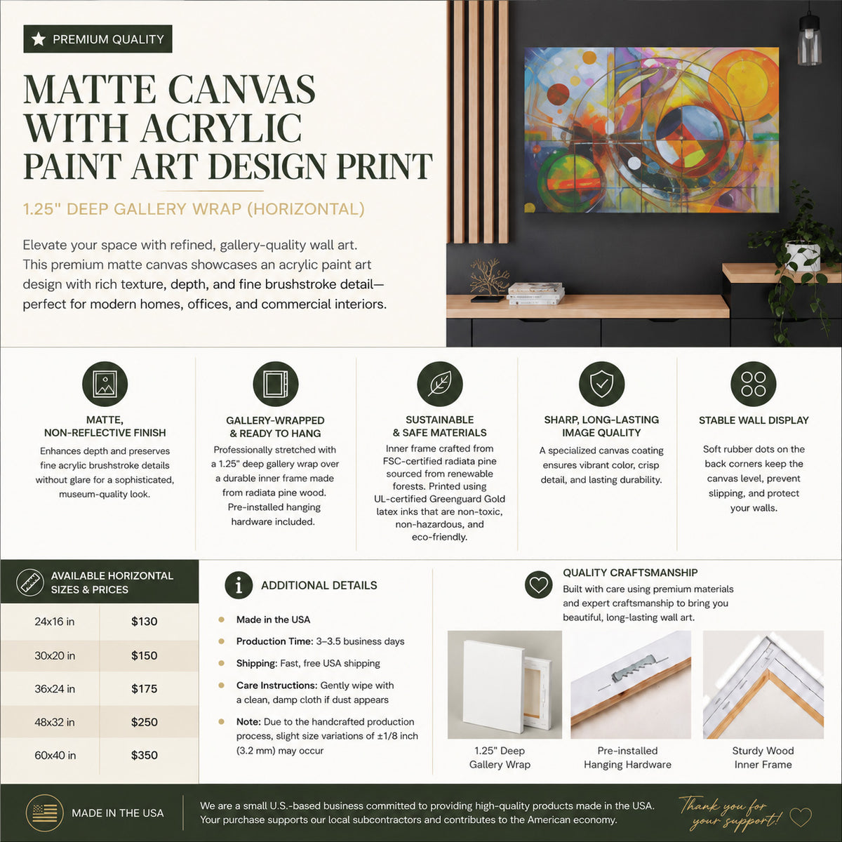 Abstract Oil Painting Print Canvas 24x16, 30x20, 36x24, 48x32, 60x40 Bright Latex Inks, Pine-Wood Inner Frame ABH-22
