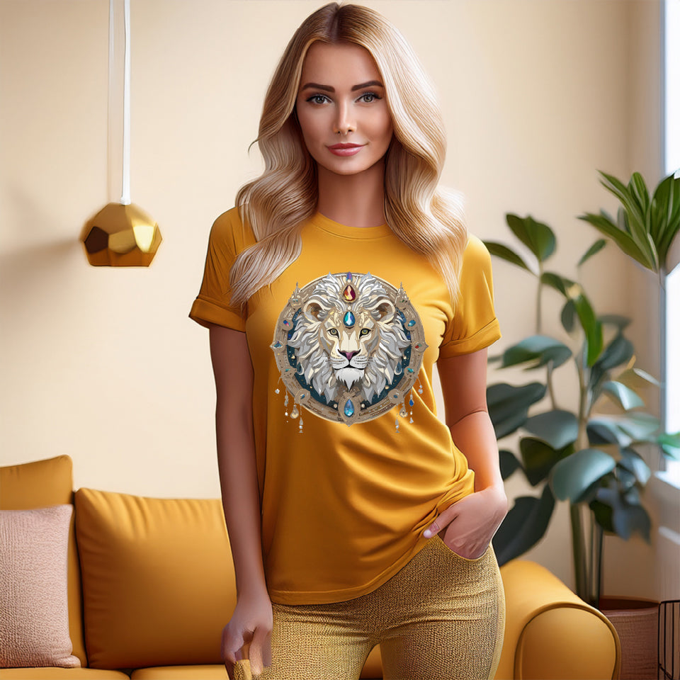 Lion Graphic Unisex 100 Cotton Tee With Unique Animal Golden Medallion Art Design 59