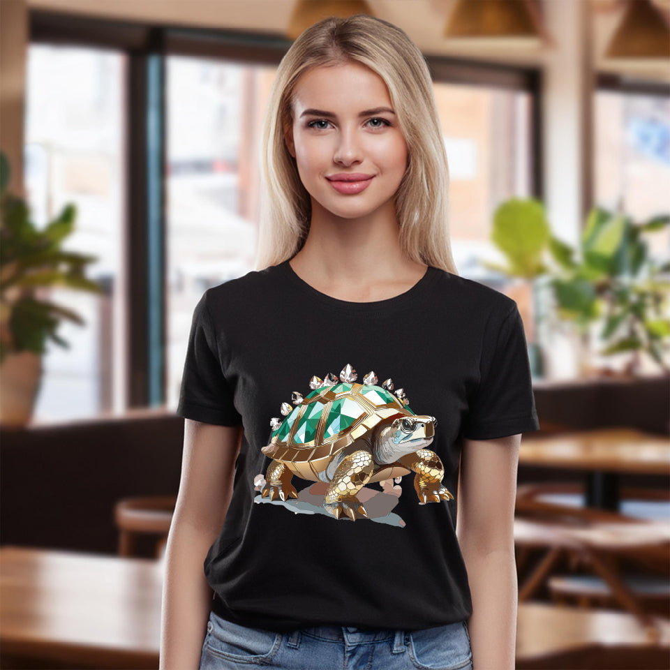 Turtle Graphic Unisex 100 Cotton Tee With Unique Animal Golden Medallion Art Design 33