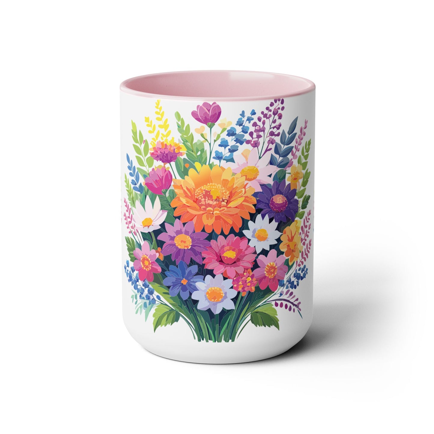 Two-Tone Coffee Mugs with flowers