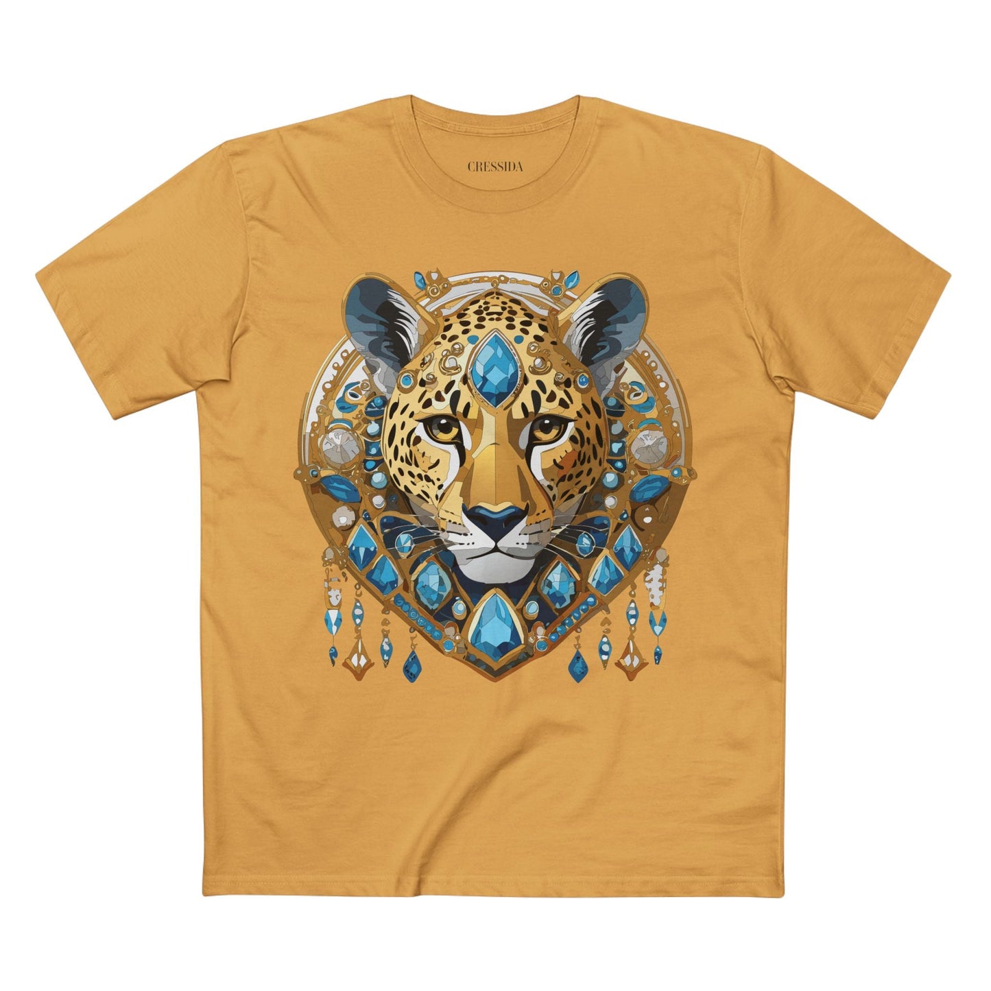 Cheetah Graphic Unisex 100 Cotton Tee With Unique Animal Golden Medallion Art Design 45
