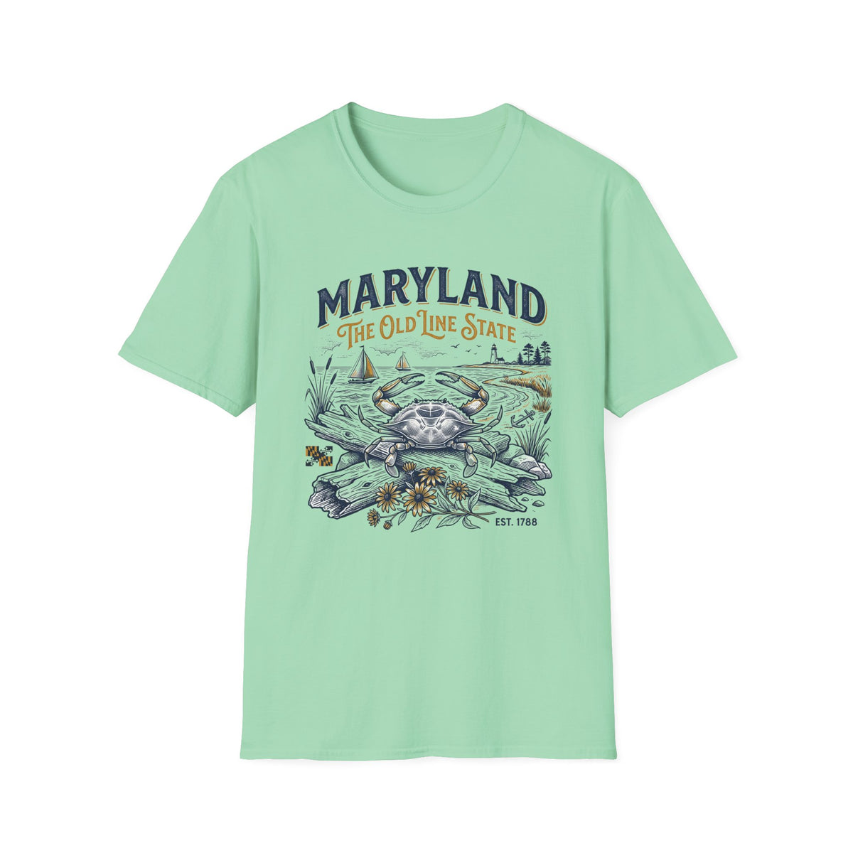 Maryland Crab T-Shirt — Maryland The Old Line State Vintage Coastal Travel Tourist Graphic Design Unisex 100 Cotton Gildan T-Shirt