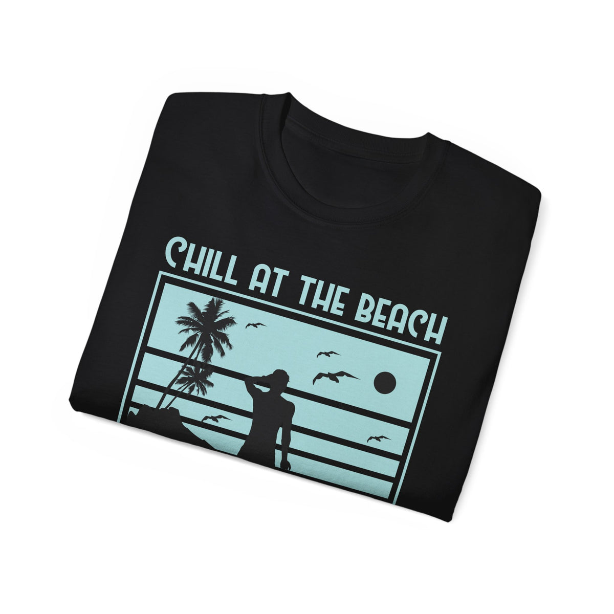 Chill at the Beach silhouette surf scene Tee | Palm trees, sunset, ocean vibes