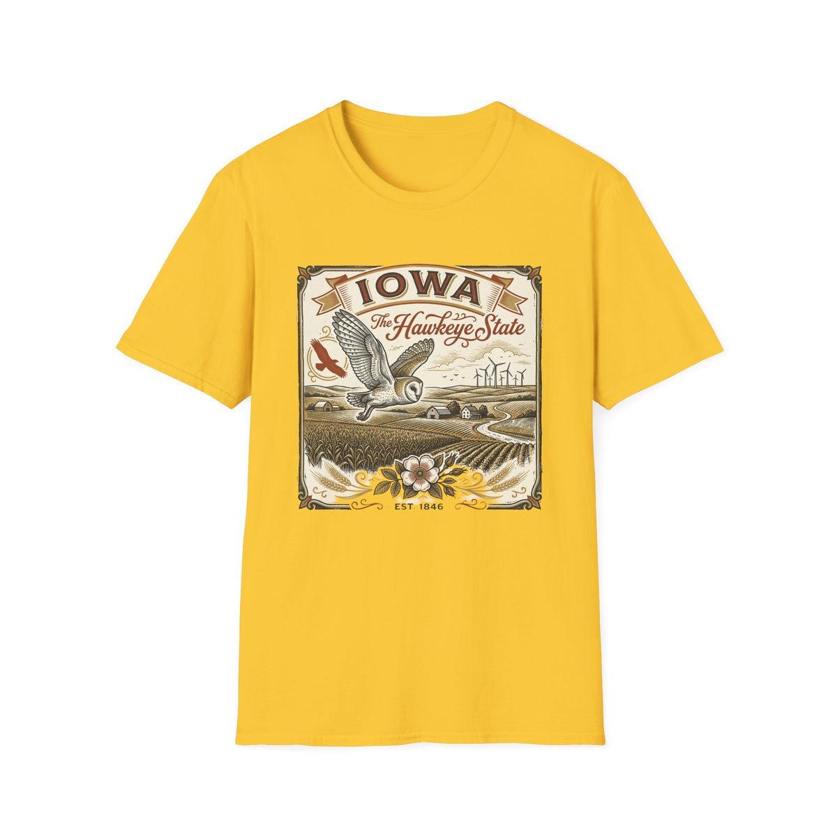 Iowa Hawkeye State Vintage Travel Tourist Graphic Design Unisex 100 Cotton Gildan T-Shirt