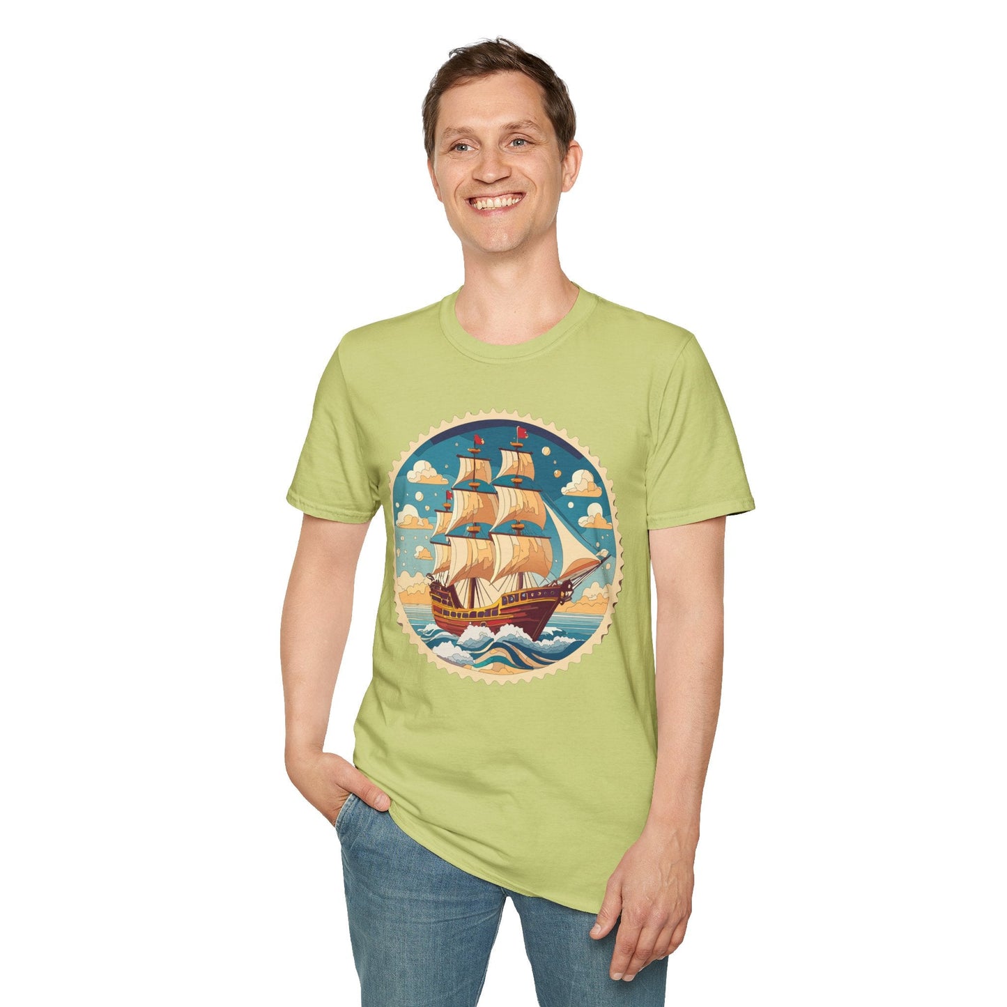 Frigate Ship T Shirt Unisex Short Sleeve 100 Percent Ring Spun Cotton Soft Tee Gildan 64000