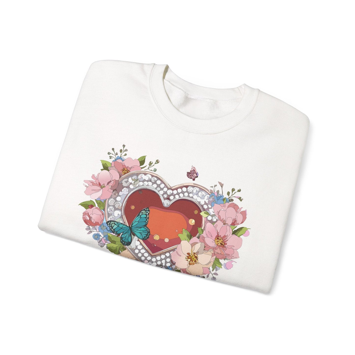 Floral Heart Sweatshirt Unisex Valentines Day Edition Gildan 18000 Heavy Blend Crewneck