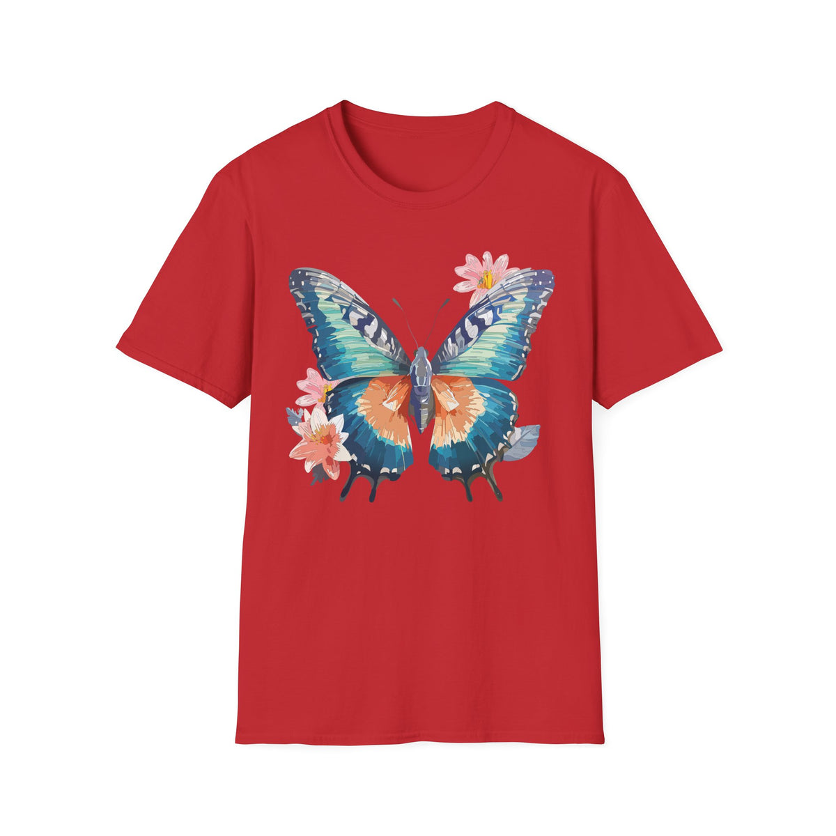 Butterfly Watercolor T-Shirt — Floral Blue Orange Butterfly Graphic Tee Unisex 100 Cotton Gildan T-Shirt