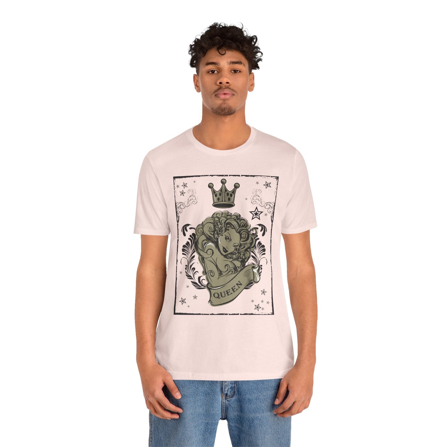 Crown Face Portrait Graphic Tee Vintage Floral Illustration Rock Band T-Shirt