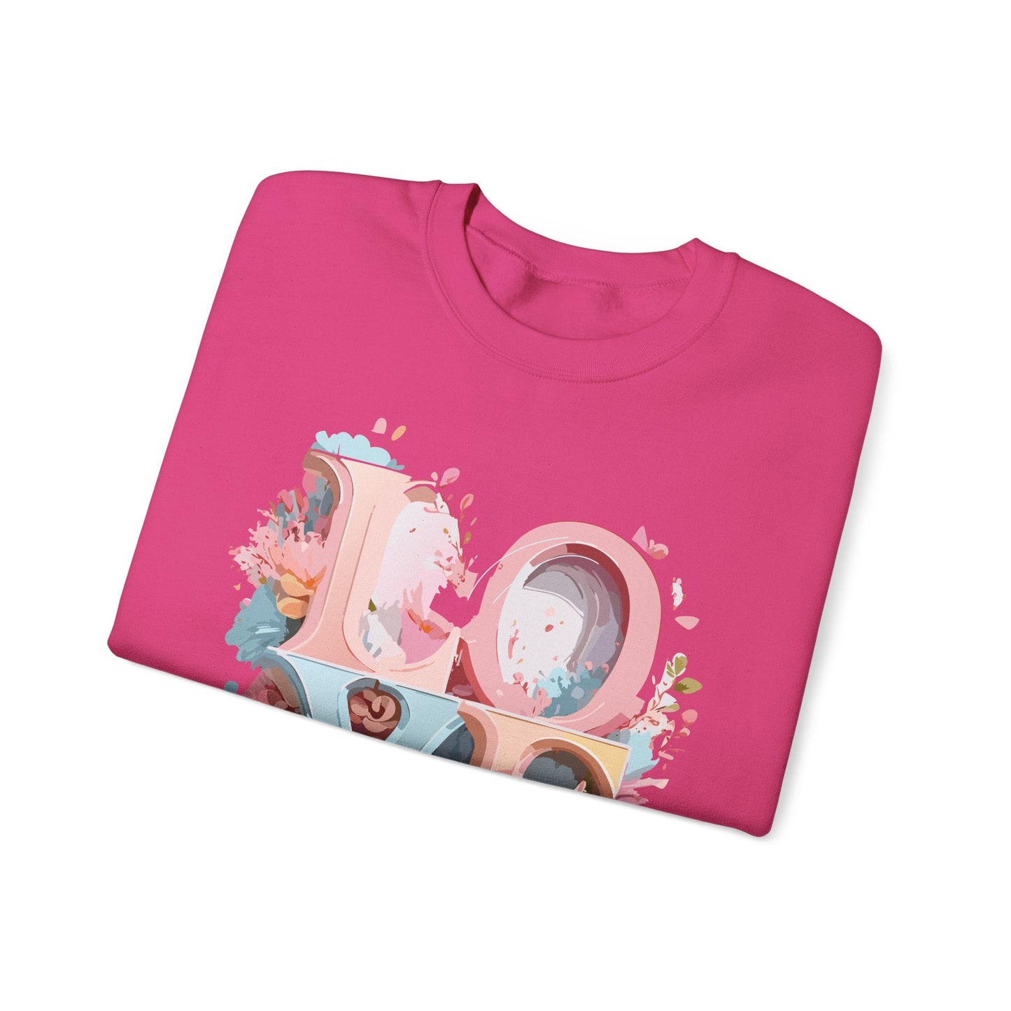 Floral Love Sweatshirt Unisex Crewneck Valentine Day Gift Gildan 18000 Fifty Fifty Cotton Blend