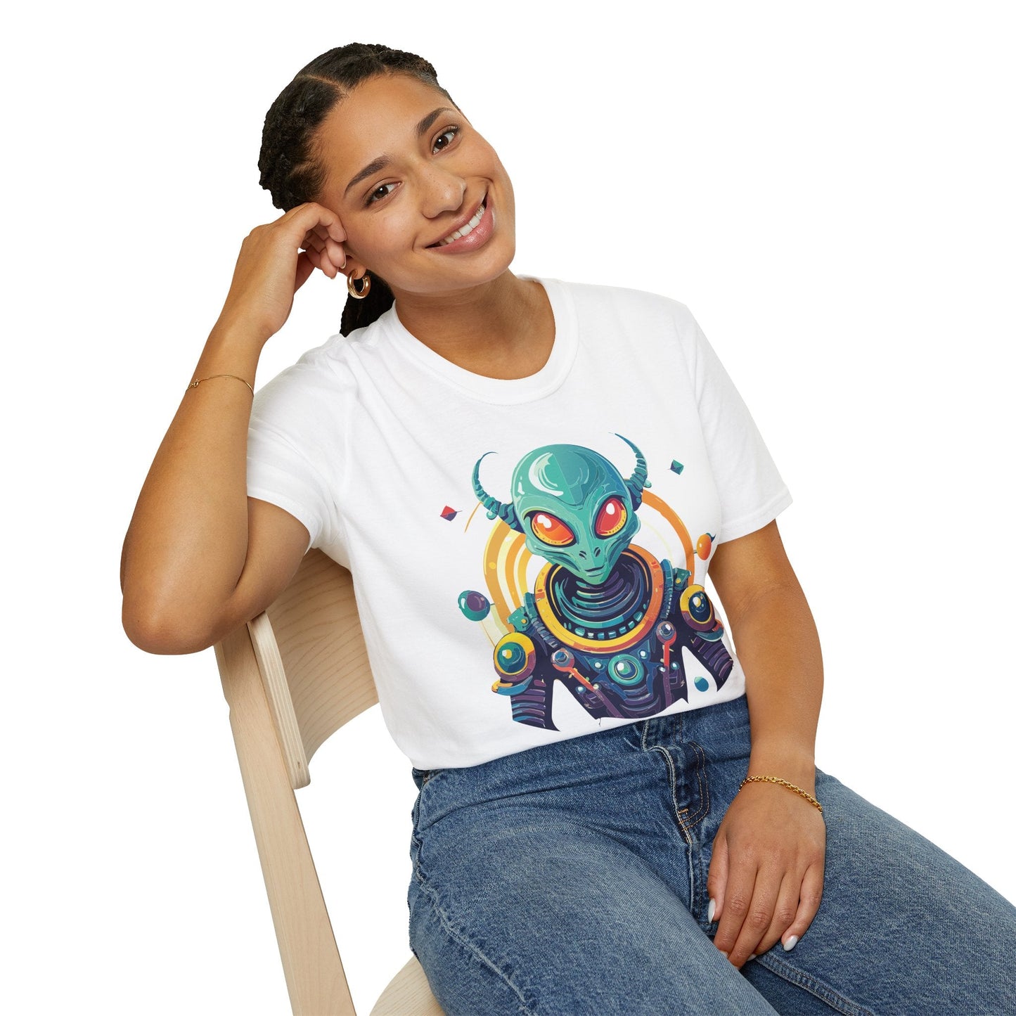 Alien Cosmos T Shirt Unisex Softstyle Cotton Tee With Alien Art Design Premium Comfort