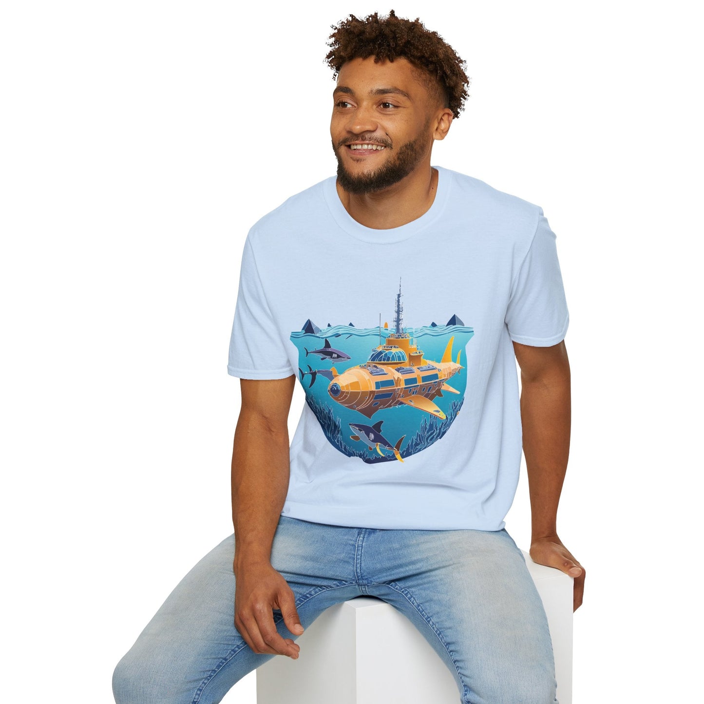 Ocean Tee Shirt Unisex Gildan Softstyle 64000 Ocean Theme Tee With U Boat Design