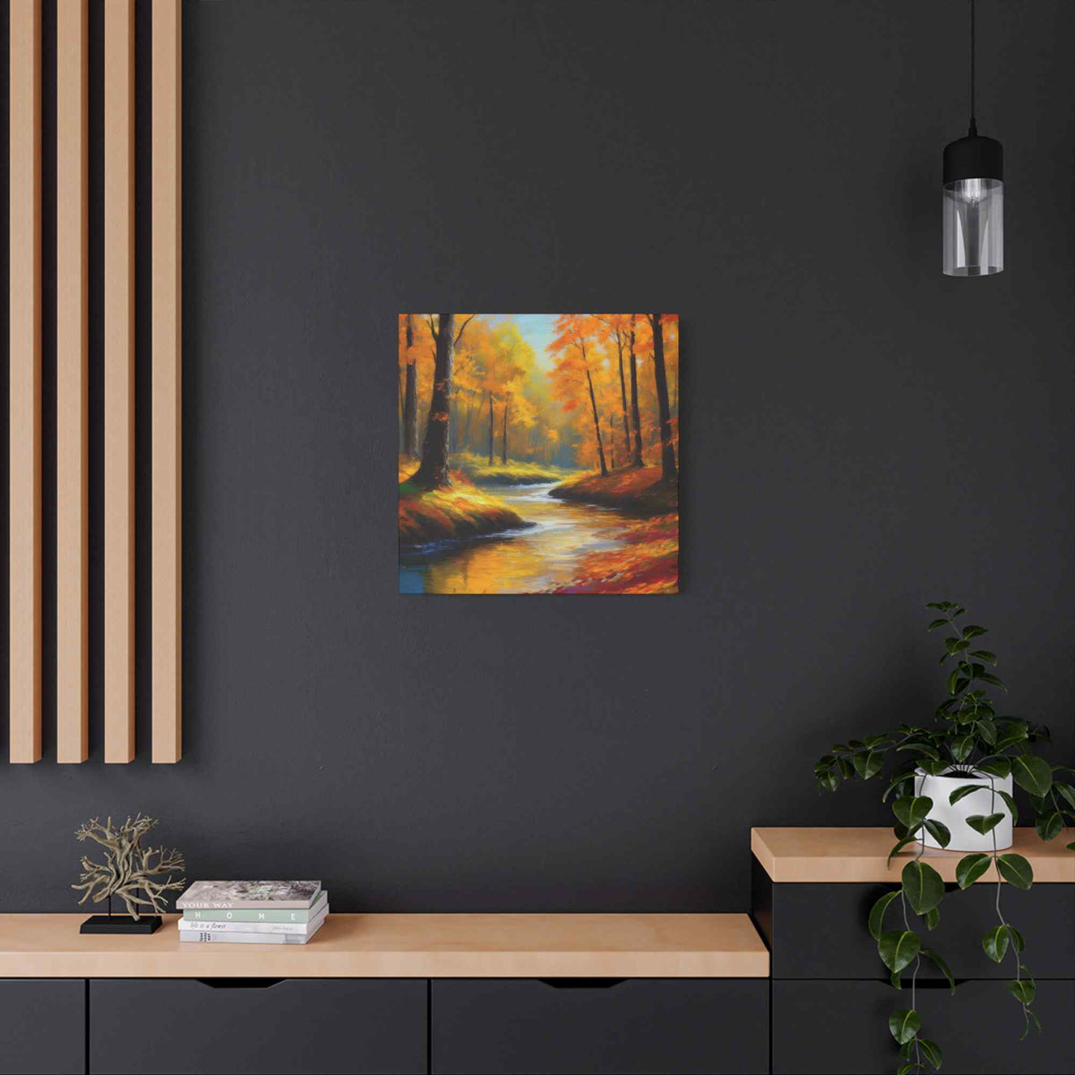 Fall Forest Print Canvas, Oil Paint Print 20x20, 24x24, 30x30, 32x32, 36x36 Art Design Print Pine-Wood Inner Frame MC-99