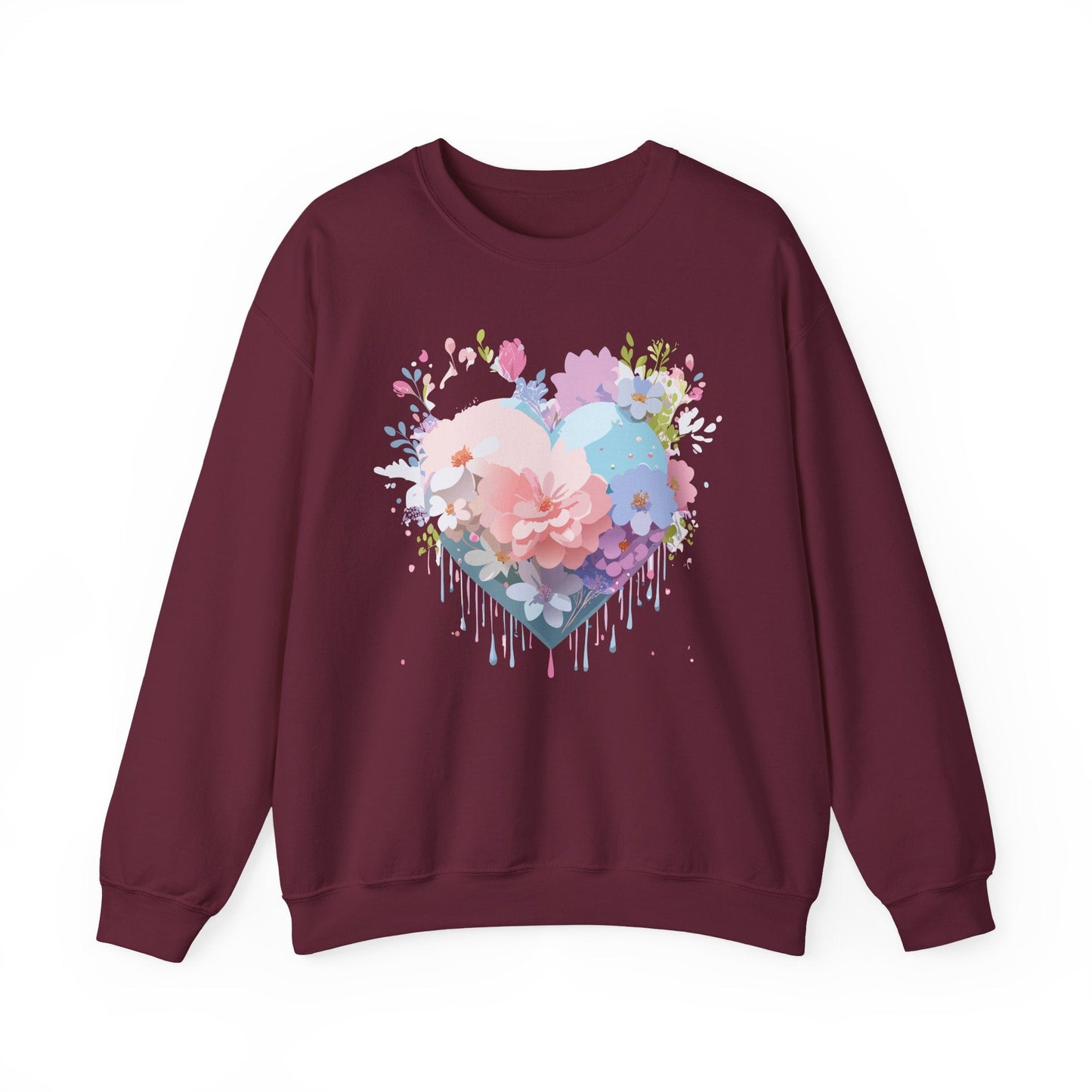 Floral Heart Sweatshirt Unisex Heavy Blend Crewneck Valentines Day Floral Love Cozy