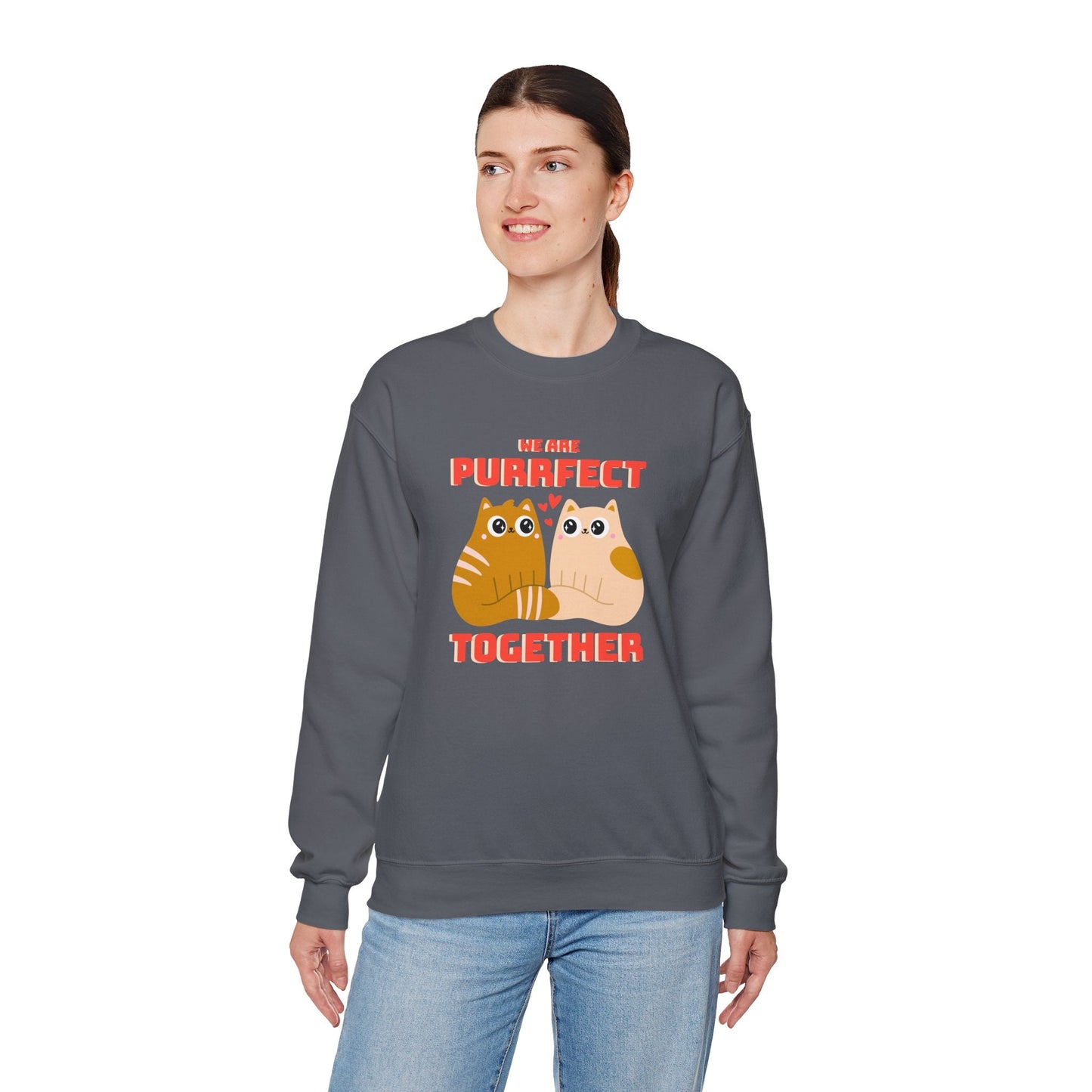 Cat Heart Sweatshirt Unisex 50/50 Cotton-Poly Blend Valentine Gift For Cat Lovers