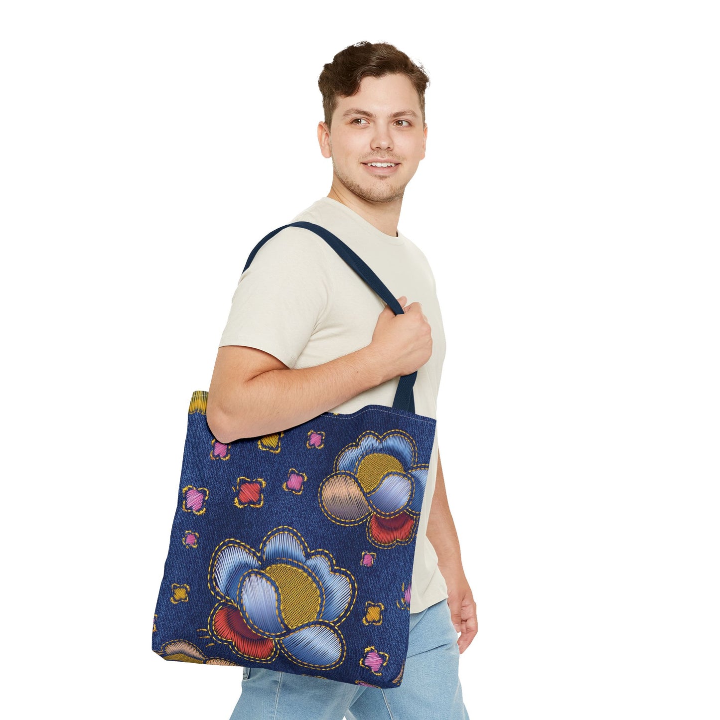Denim Fabric Imitation Print Unisex Canvas Bag Poly Spun 3 Sizes Tote Bag 159-6