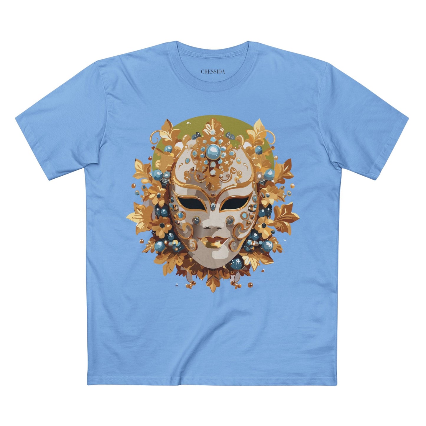 Carnival Mask Graphic T-Shirt Unisex 100 Cotton With Antique Gold Art Design Tee 8
