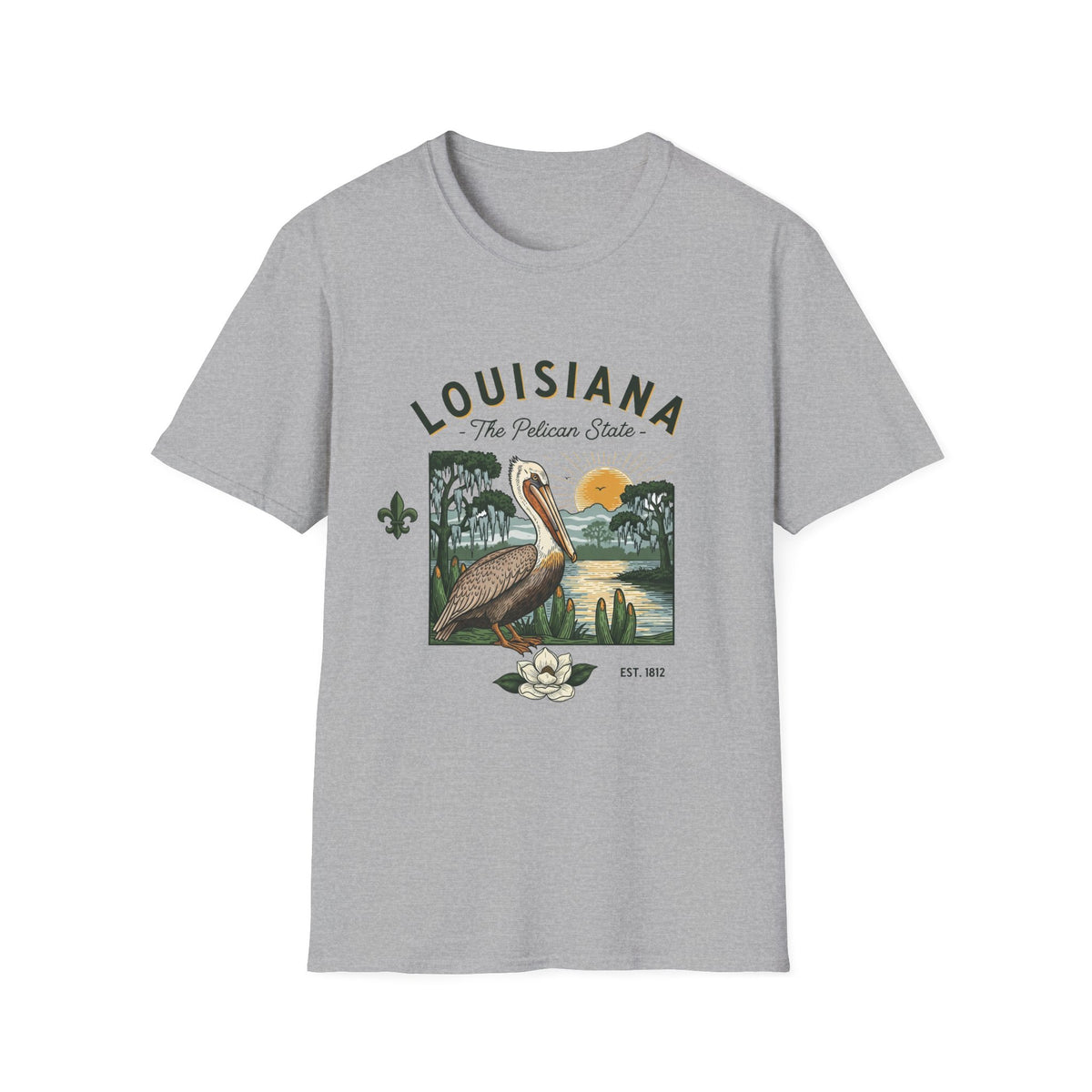 Louisiana Pelican Vintage Travel Tourist Graphic Design Unisex 100 Cotton Gildan T-Shirt