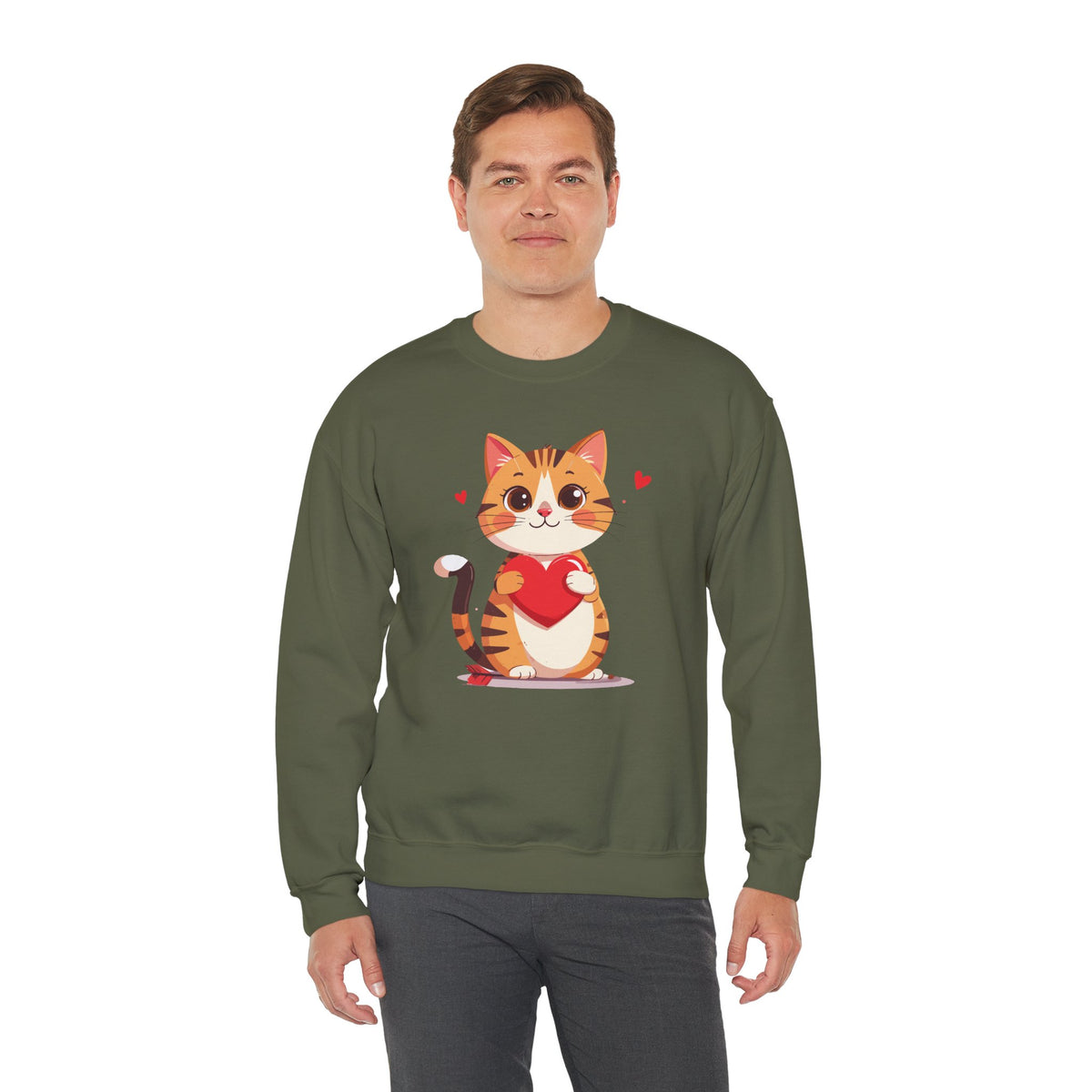 Cat Heart Sweatshirt, Heart Sweatshirt, Cat Sweatshirt, Valentine's Day Sweatshirt, 50/50 Cotton-Poly Animal Sweatshirt 103